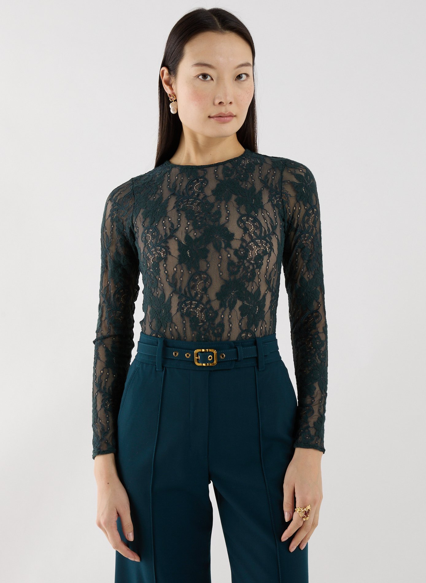 Long-sleeved lace bodysuit ZIMMERMANN Green