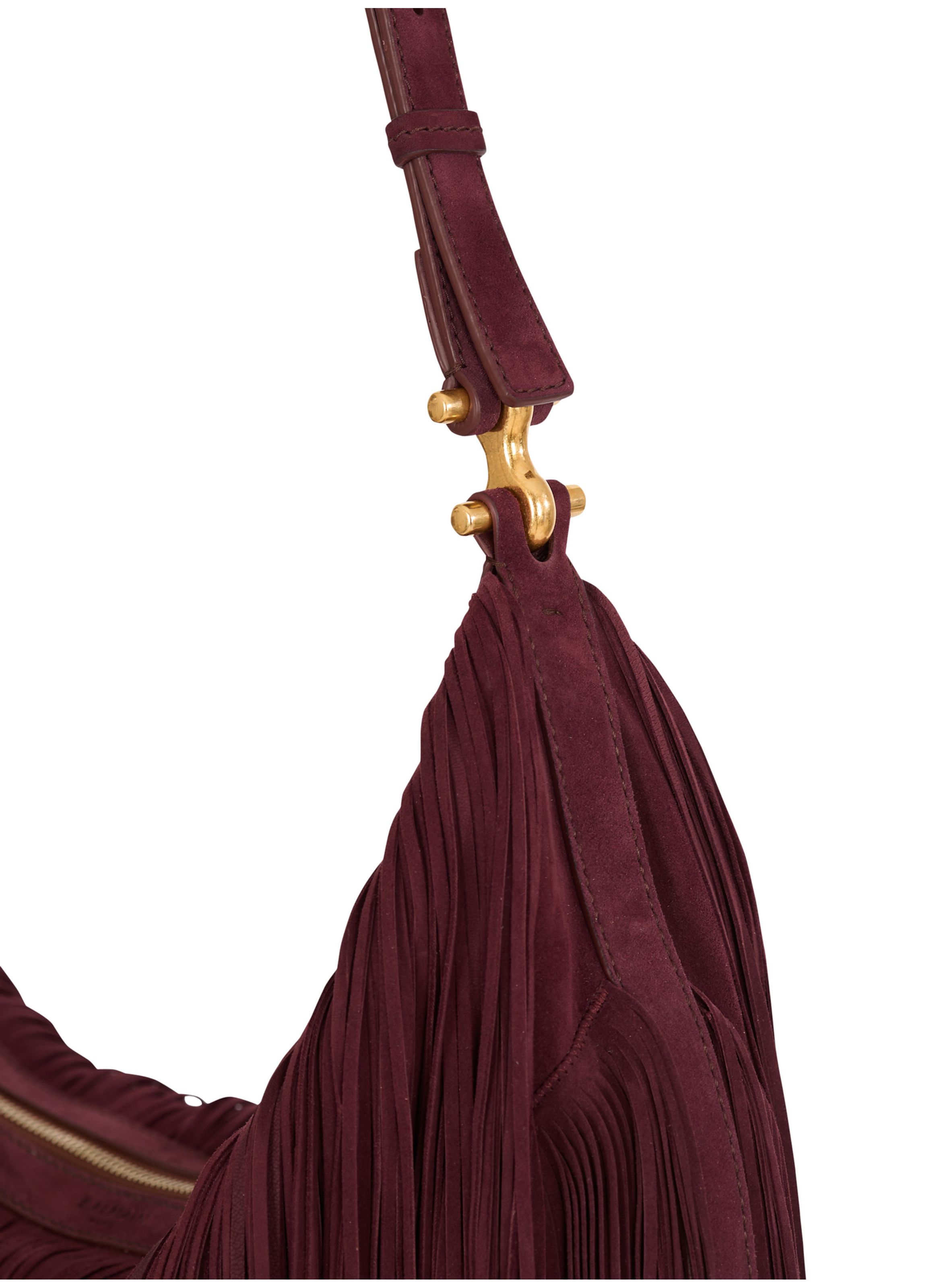 Sac ébène hobo large en cuir suédé à franges BALMAIN Marron