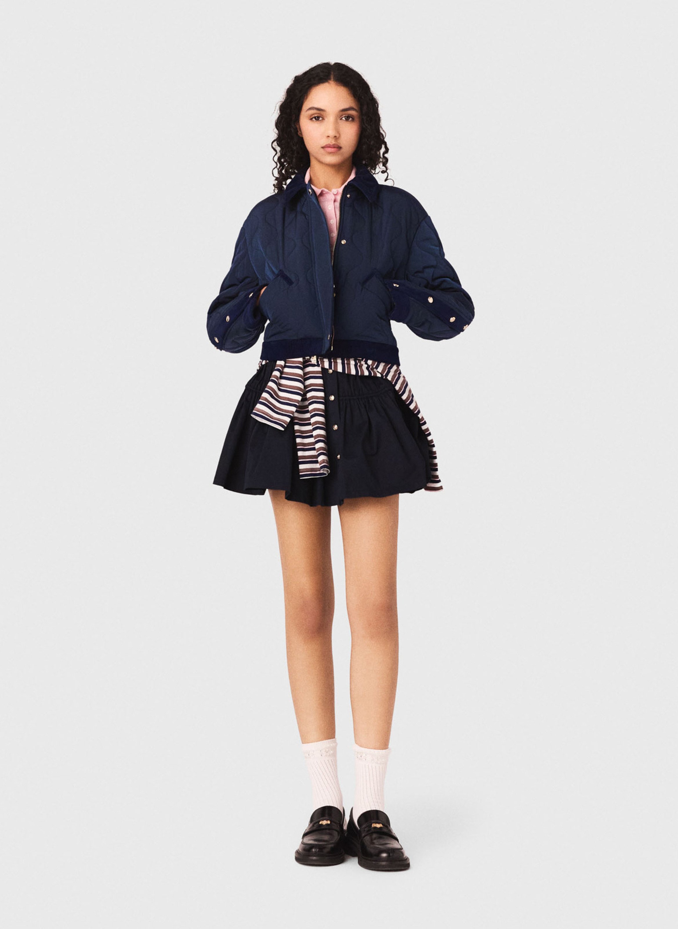 Veste matelassée à détails velours MAJE Bleu