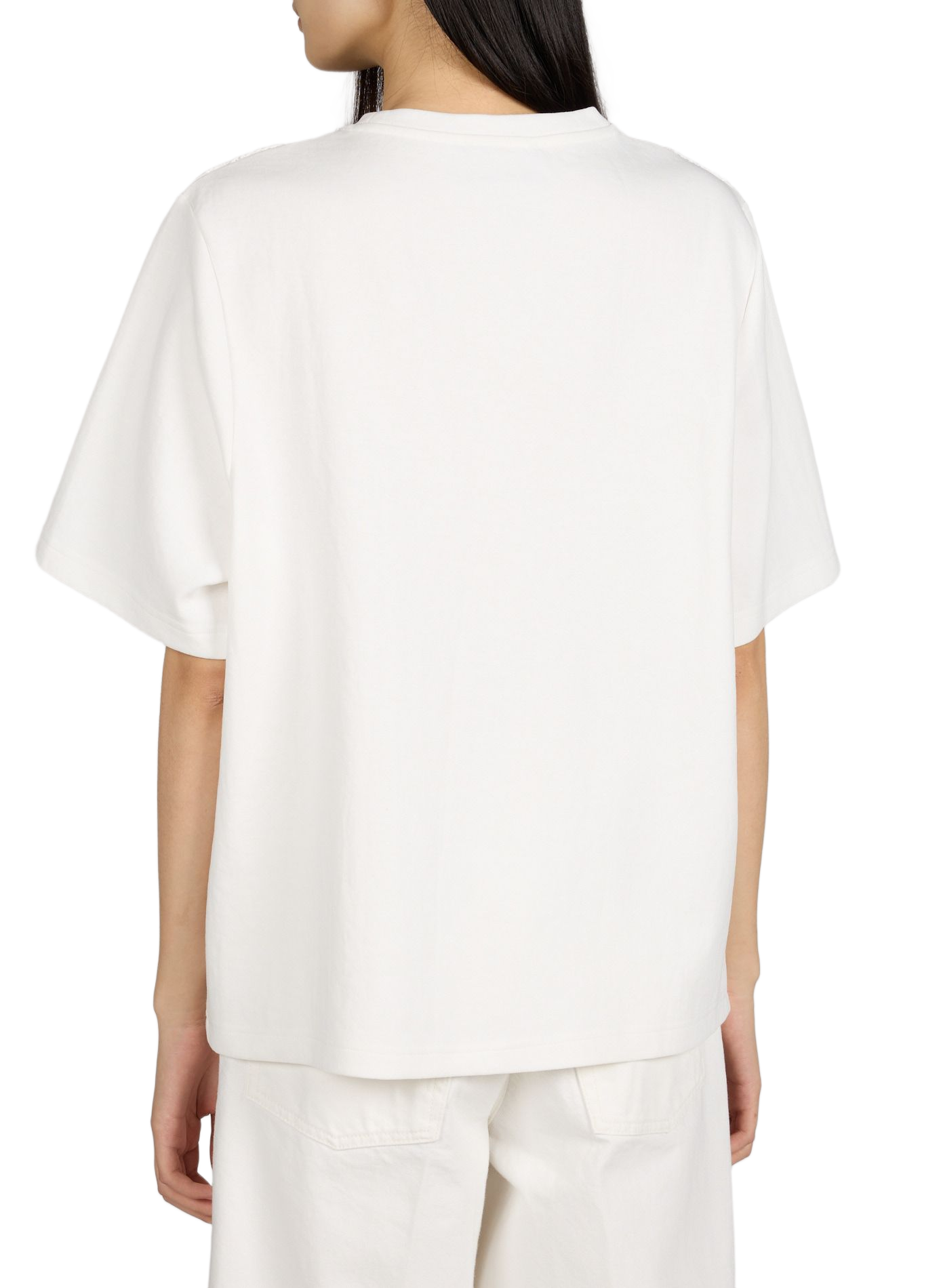 T-shirt col rond dentelle sur le devant en coton mélangé BERENICE Blanc