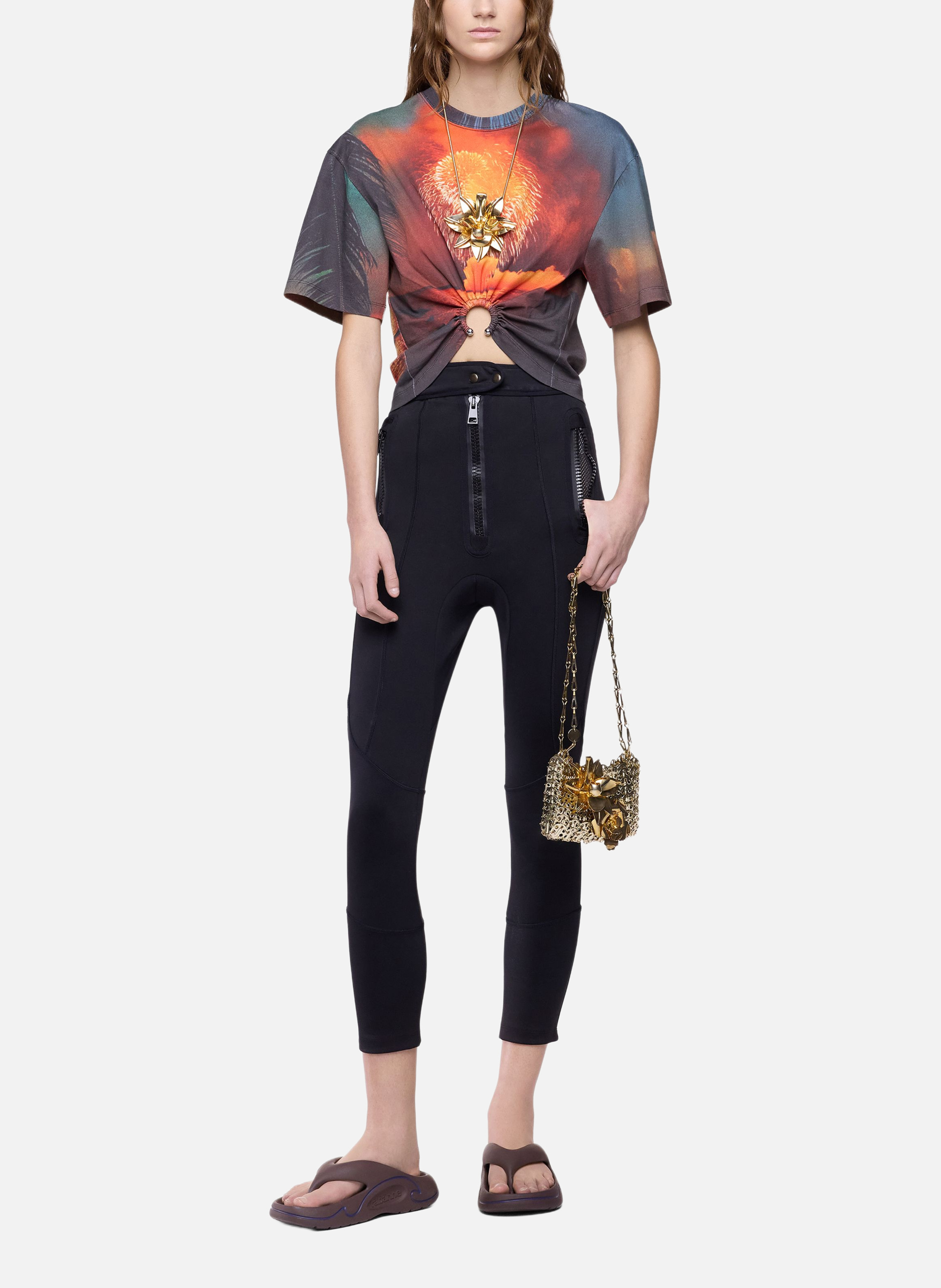 T-shirt en coton imprimé feu d’artifice avec détail piercing signature RABANNE Orange