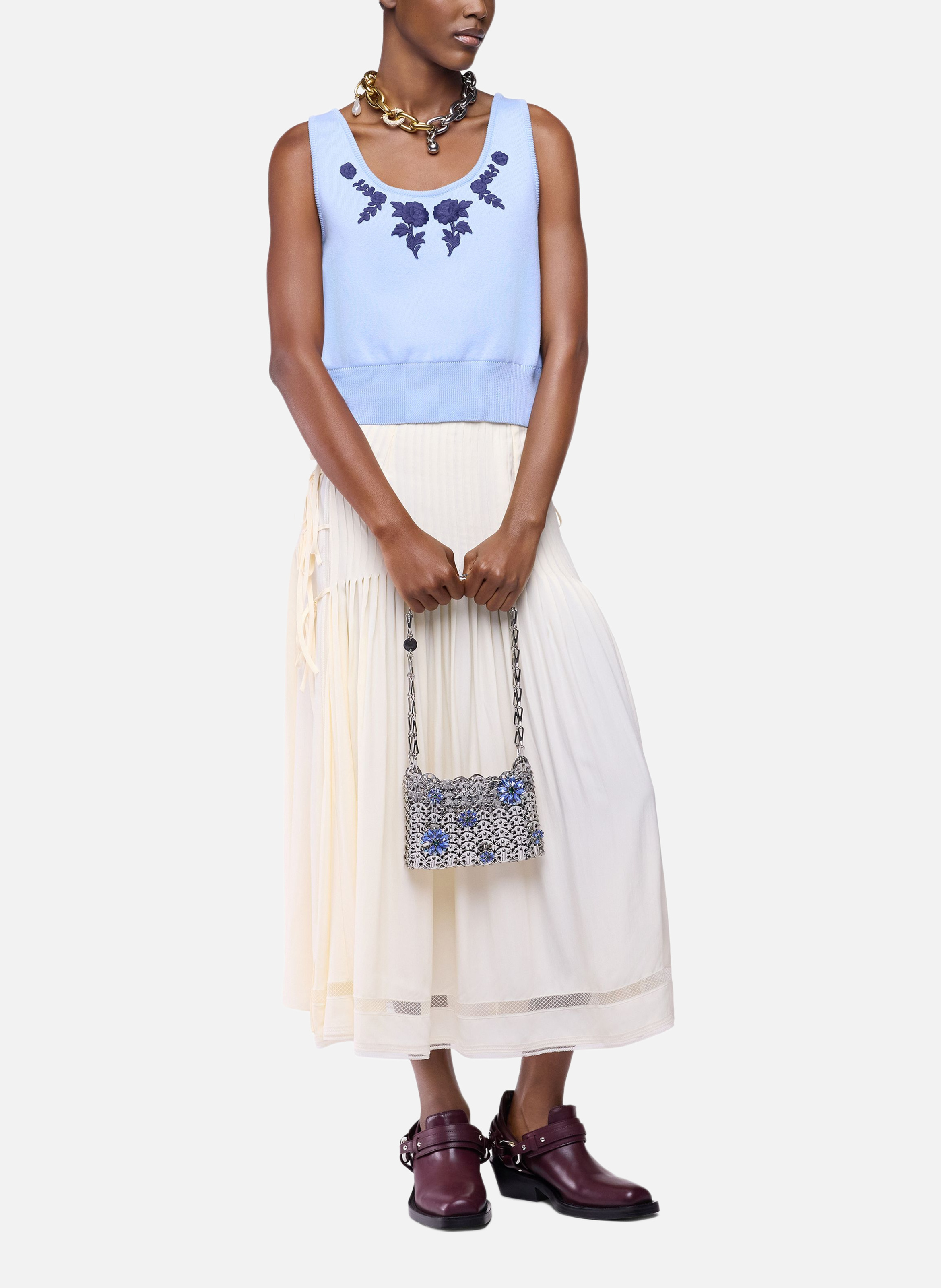 Débardeur en laine tricotée avec broderie florale RABANNE Bleu