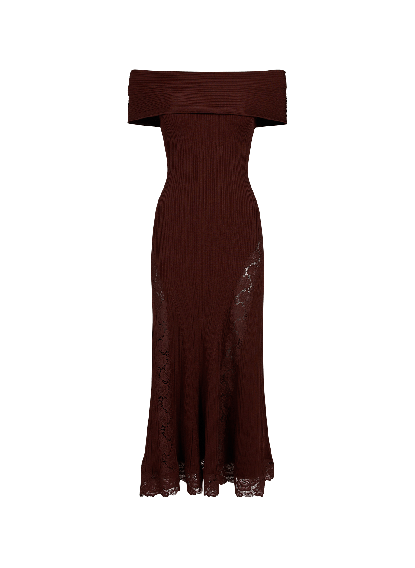 Knit and lace off-the-shoulder dress SELF PORTRAIT Red