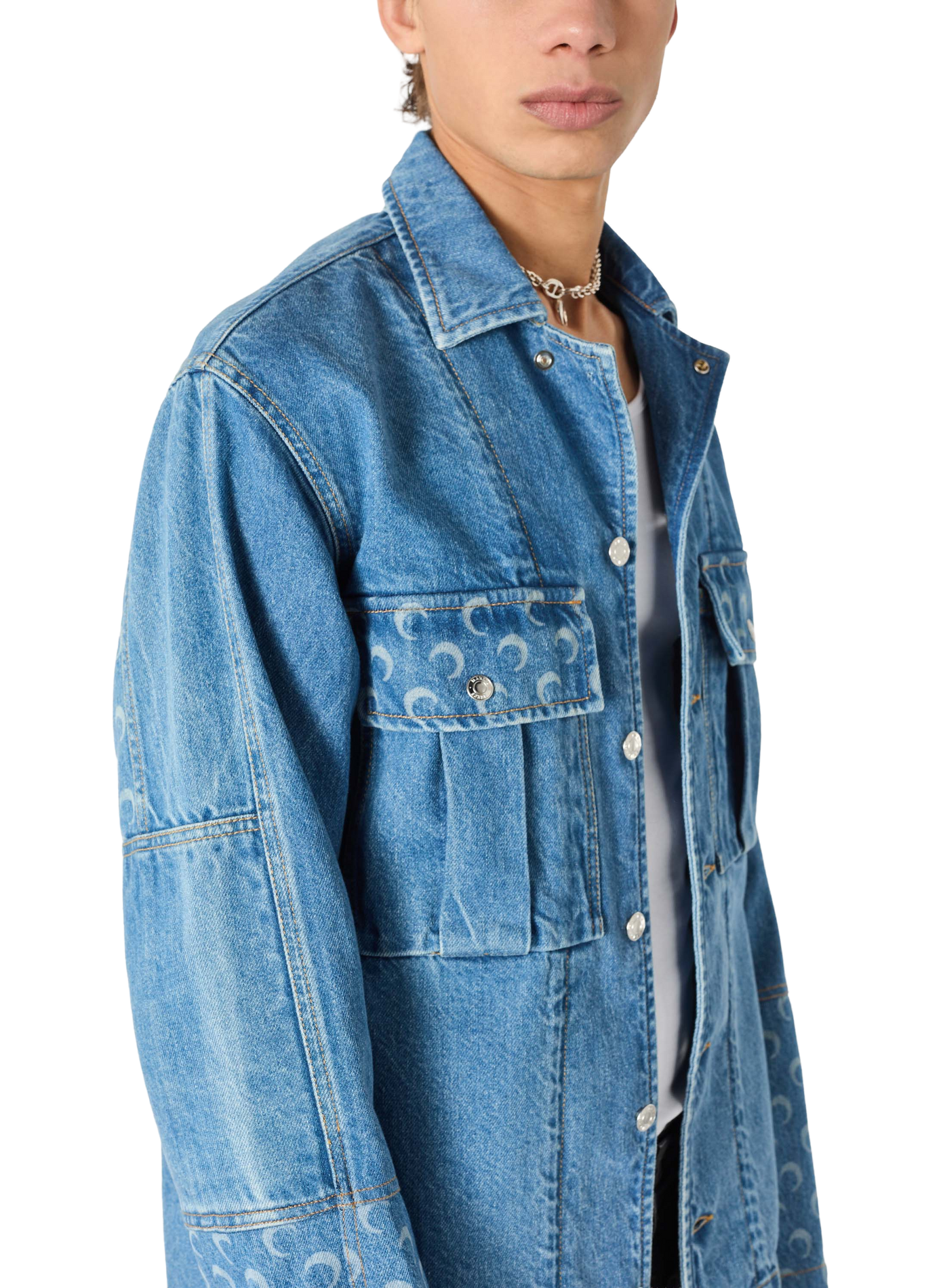 Veste trucker en denim bleu clair coton biologique MARINE SERRE Bleu