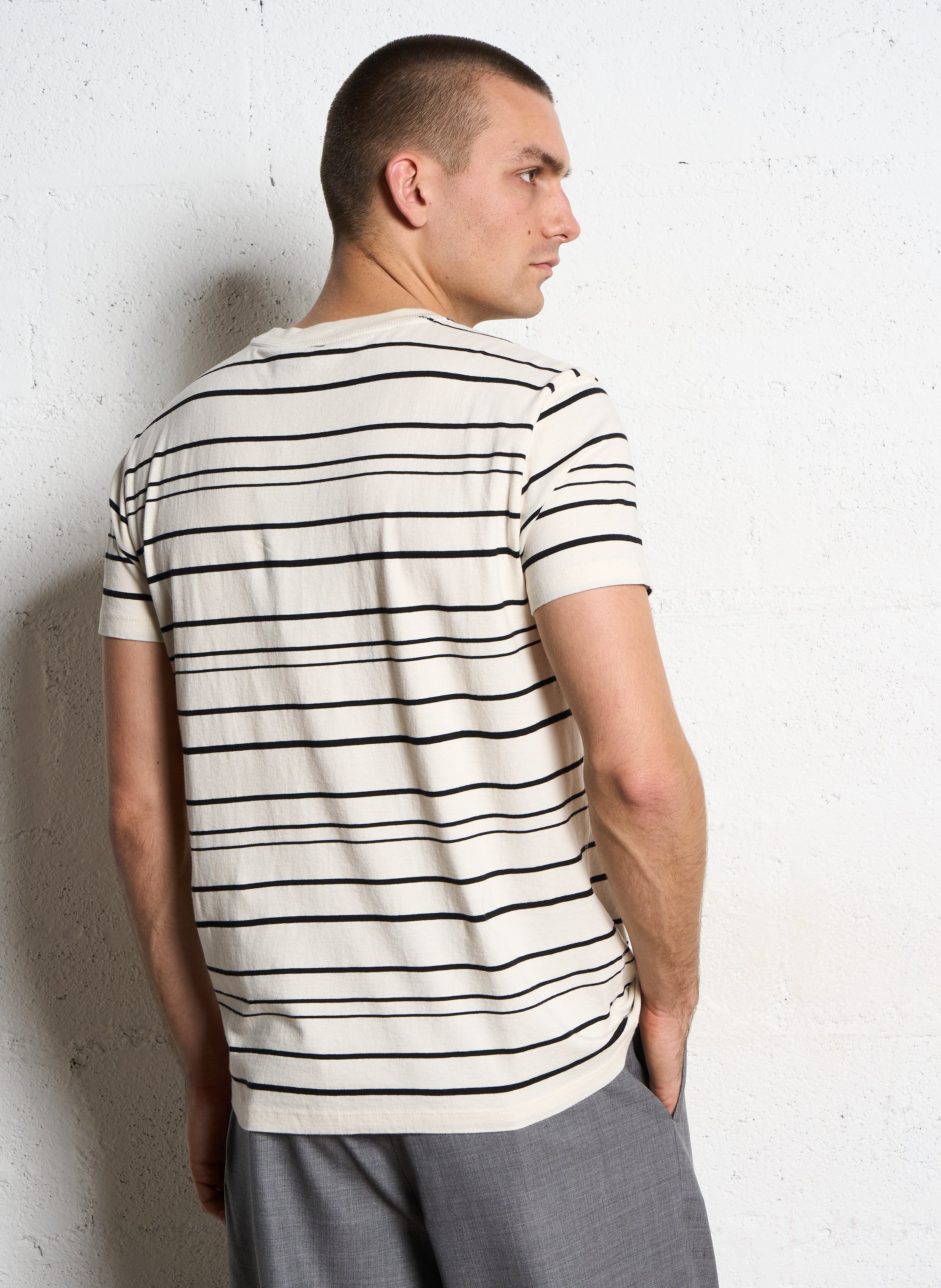 Tee-shirt droit col rond rayé en coton IKKS Blanc