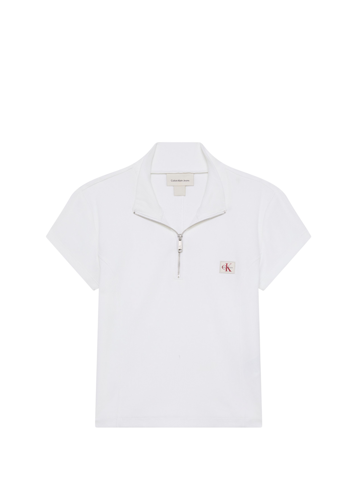T-shirt court côtelé à zip en coton mélangé CALVIN KLEIN Blanc