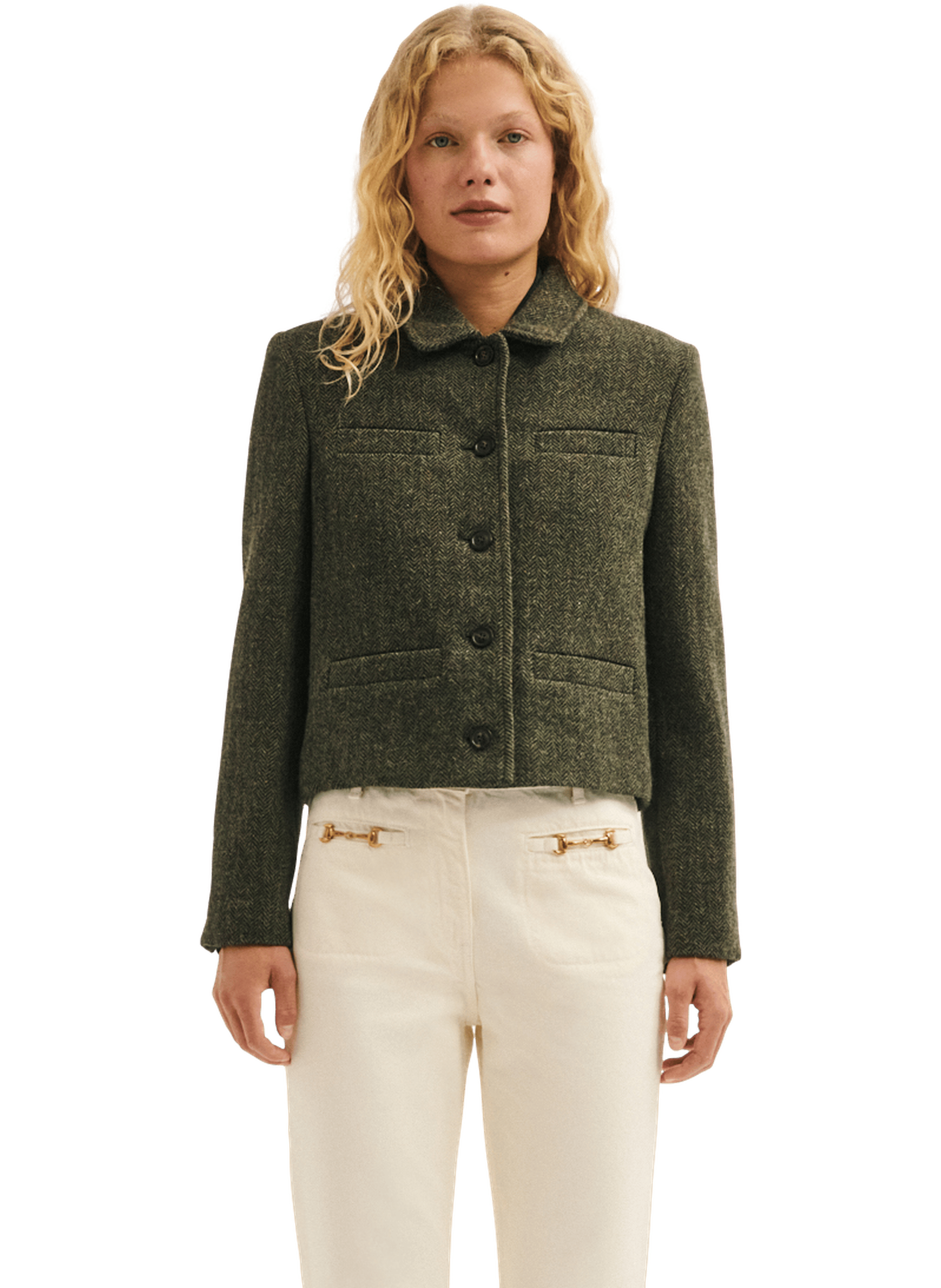 Veste en laine vierge à chevrons - joyce PABLO Vert