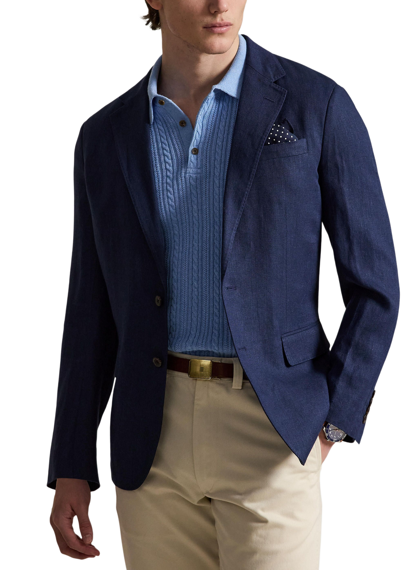 Blazer cintré en lin mélangé POLO RALPH LAUREN Bleu