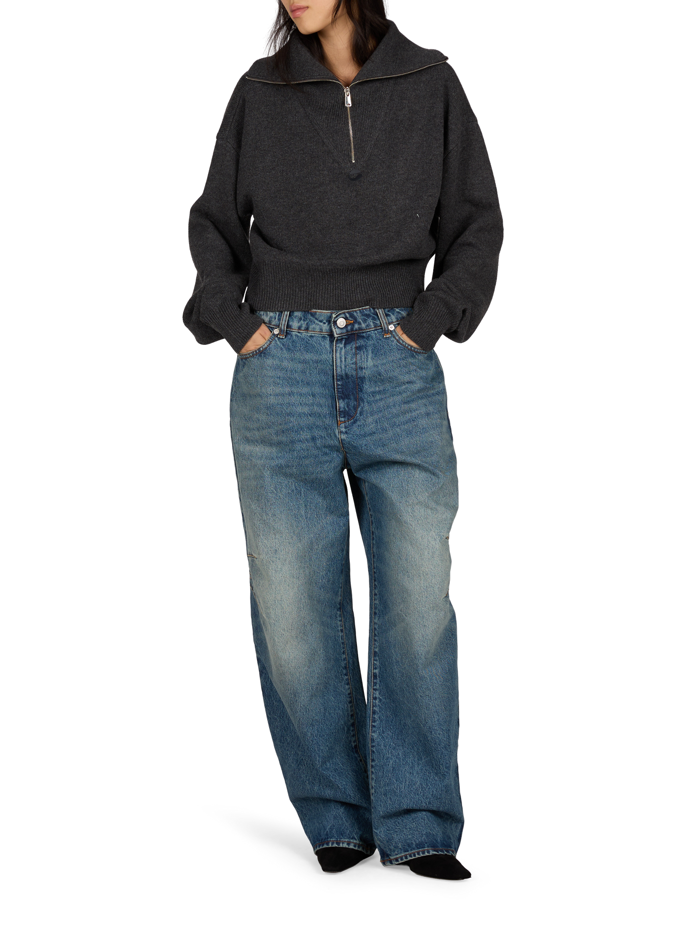 High-neck zip-up wool blend sweater COPERNI Grey