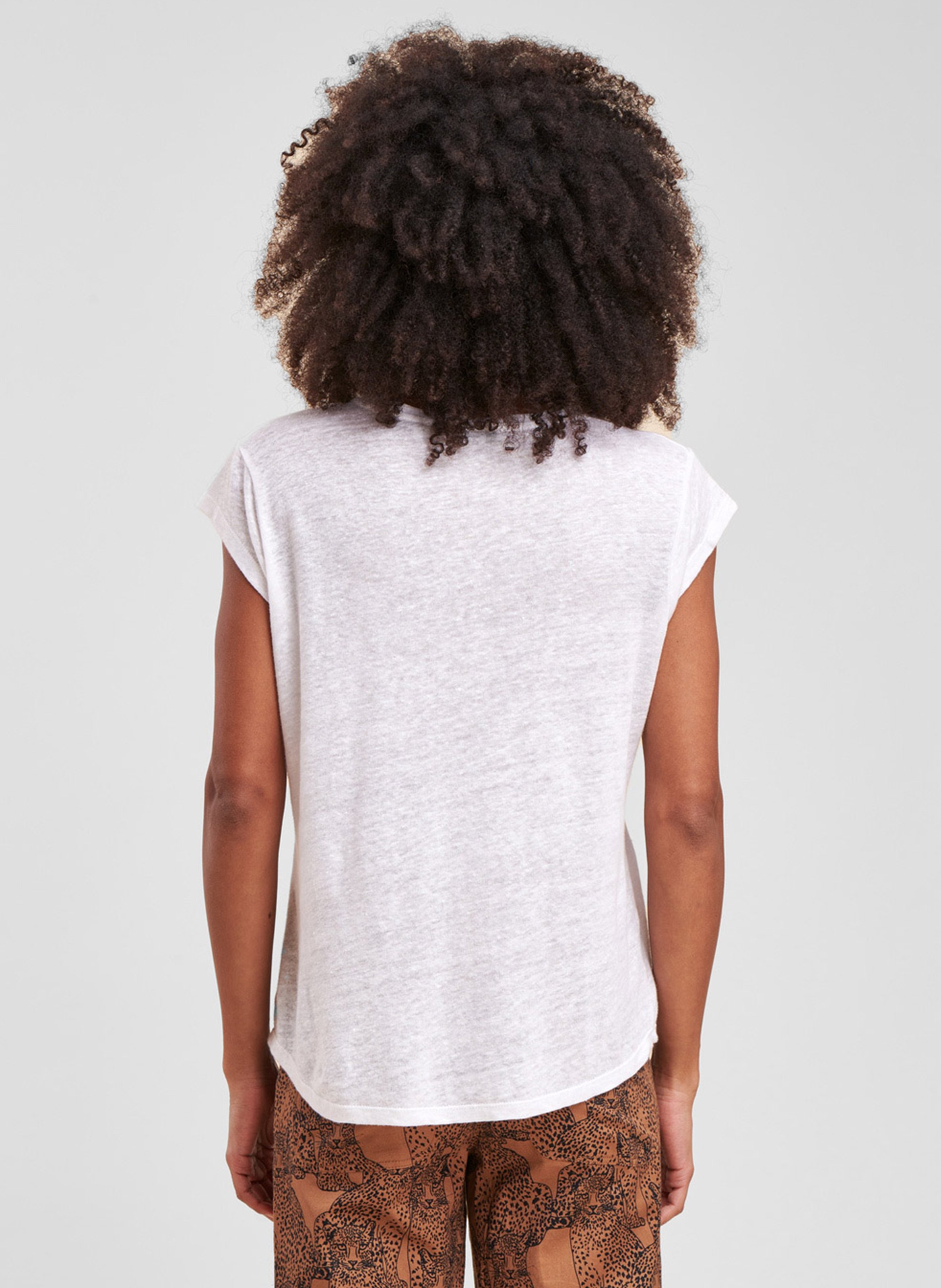Recht T-shirt met V-hals van linnen LA FEE MARABOUTEE Wit