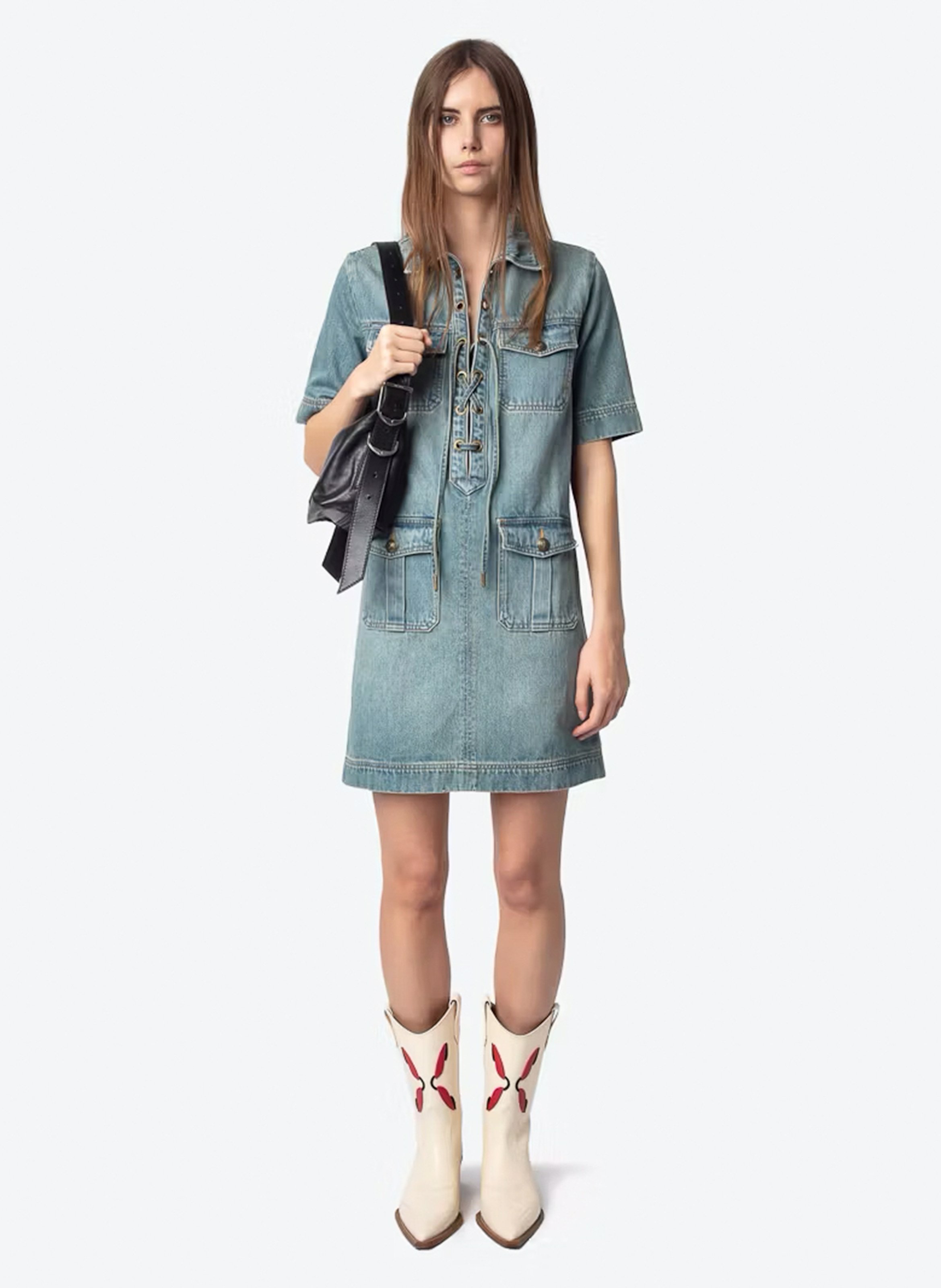 Robe courte col classique en jean record ZADIG&VOLTAIRE Bleu