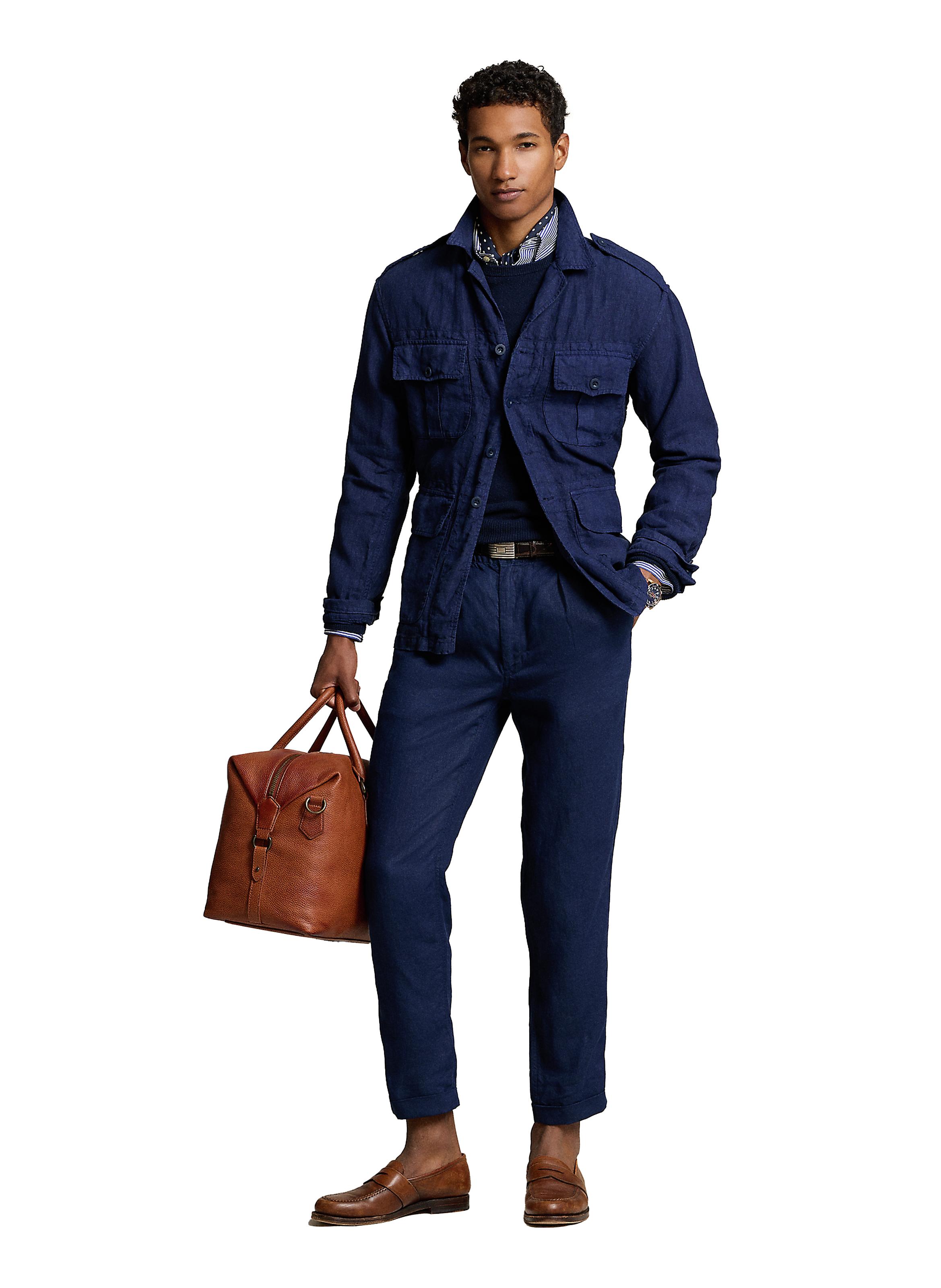 Wide-leg linen trousers with drawstring POLO RALPH LAUREN Blue