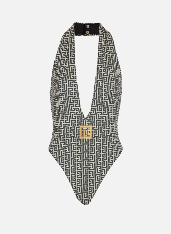 Maillot de bain une pièce à monogramme pblabyrinthe Noir by BALMAIN BALMAIN Maillot de bain une pièce à monogramme pblabyrinthe Noir