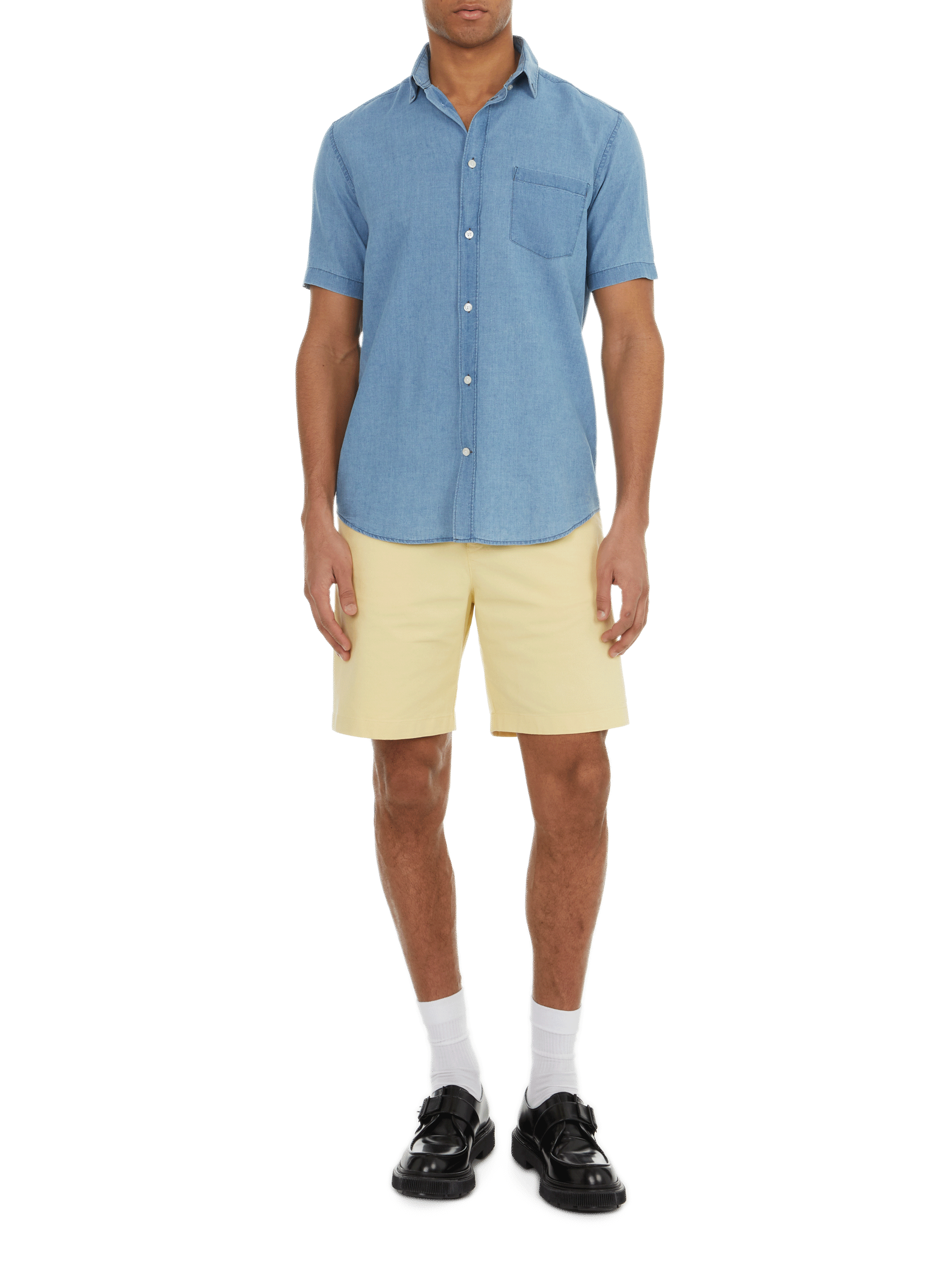 Short-sleeved cotton and linen shirt  Blue