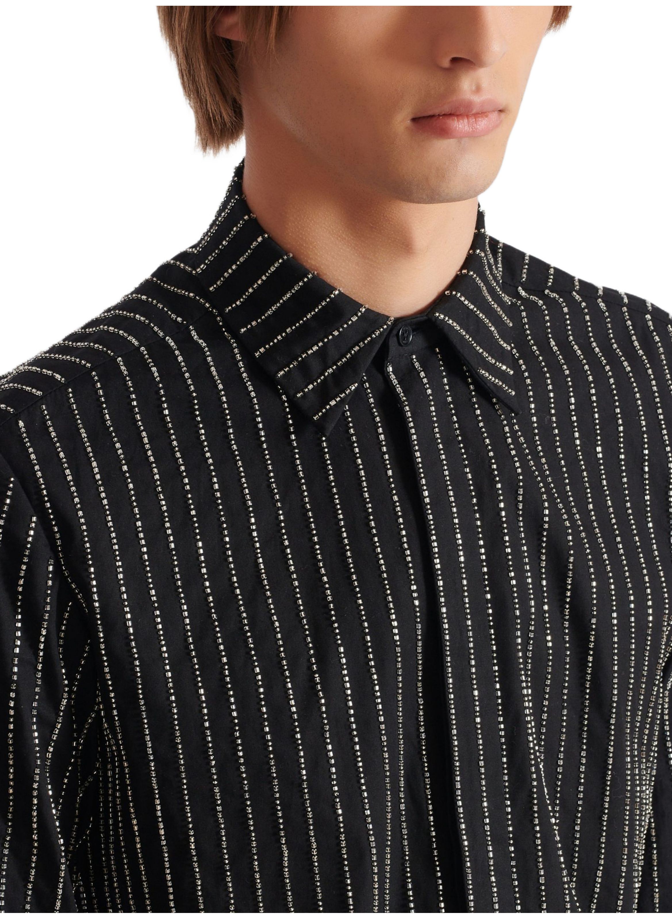 Chemise en coton à rayures avec crystal BALMAIN Noir