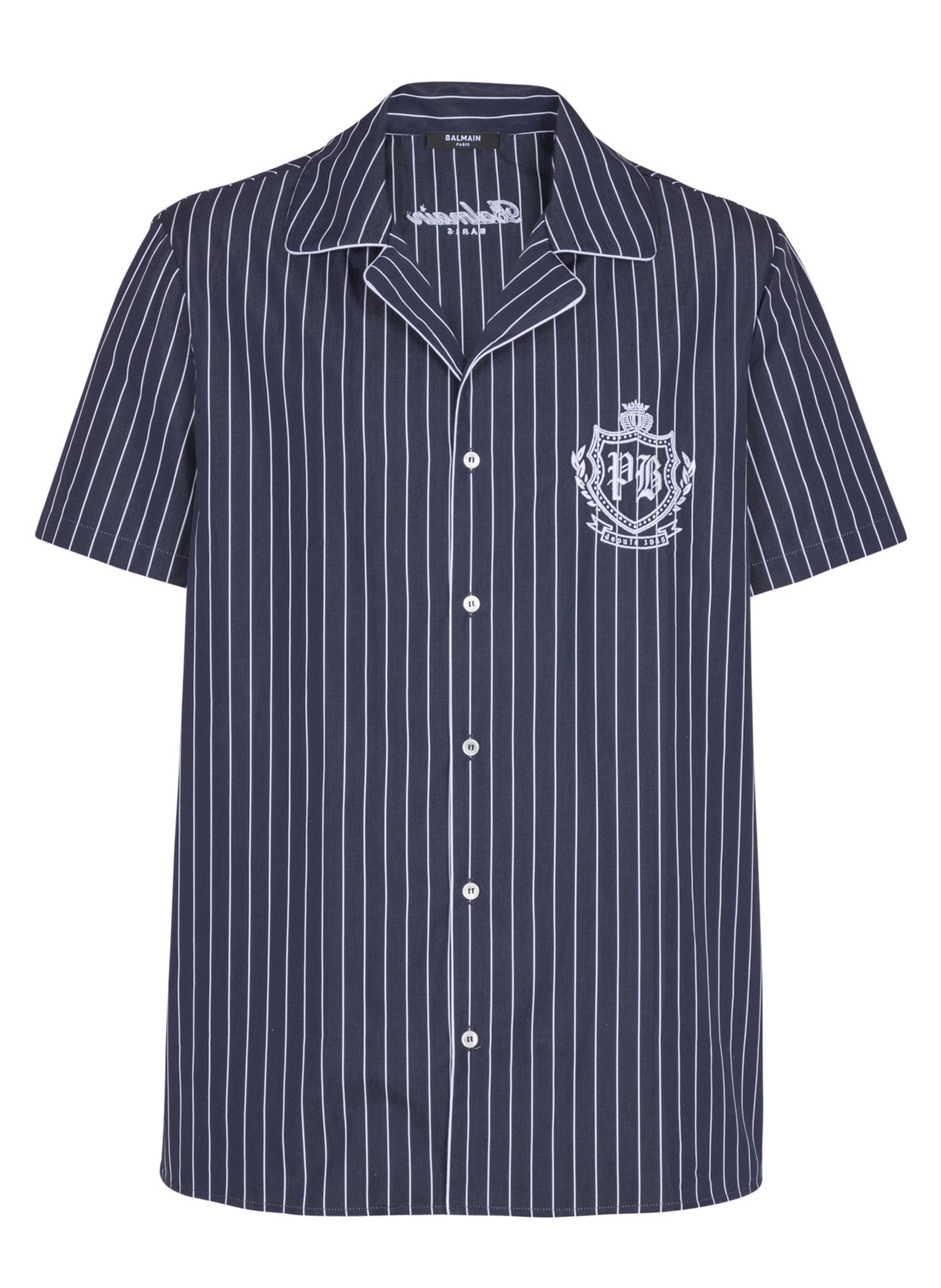 Chemise pyjama en popeline à rayures BALMAIN Bleu