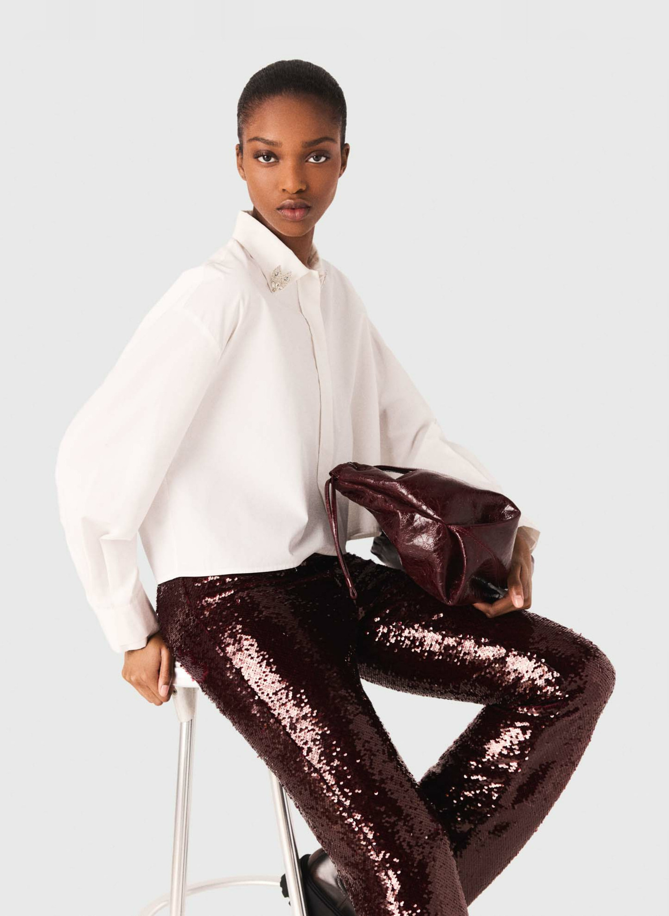 Chemise col classique en coton MAJE Blanc