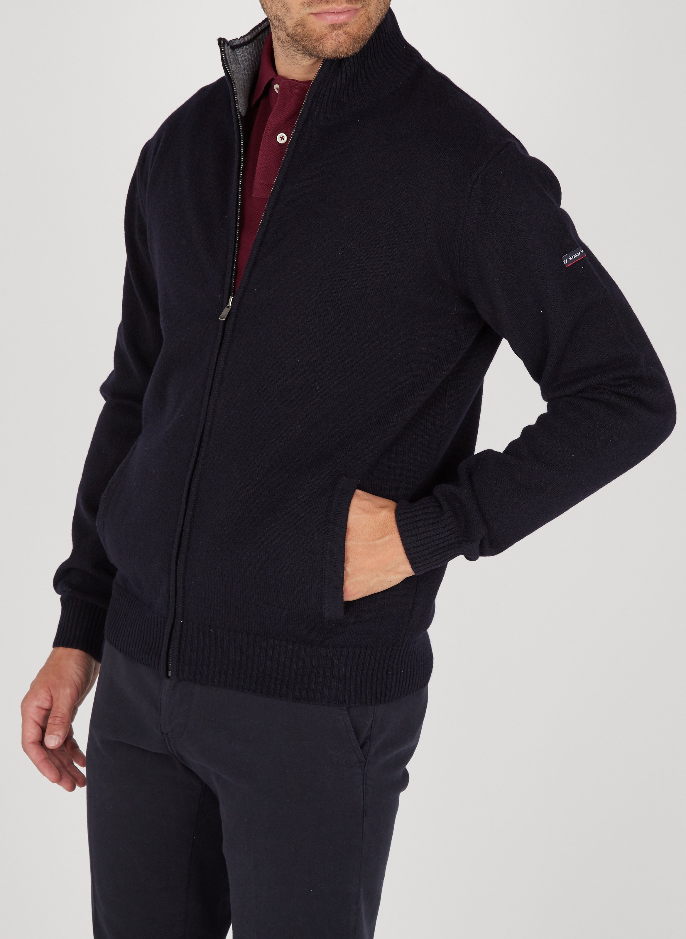 Gilet droit col montant en laine ARMOR-LUX Bleu