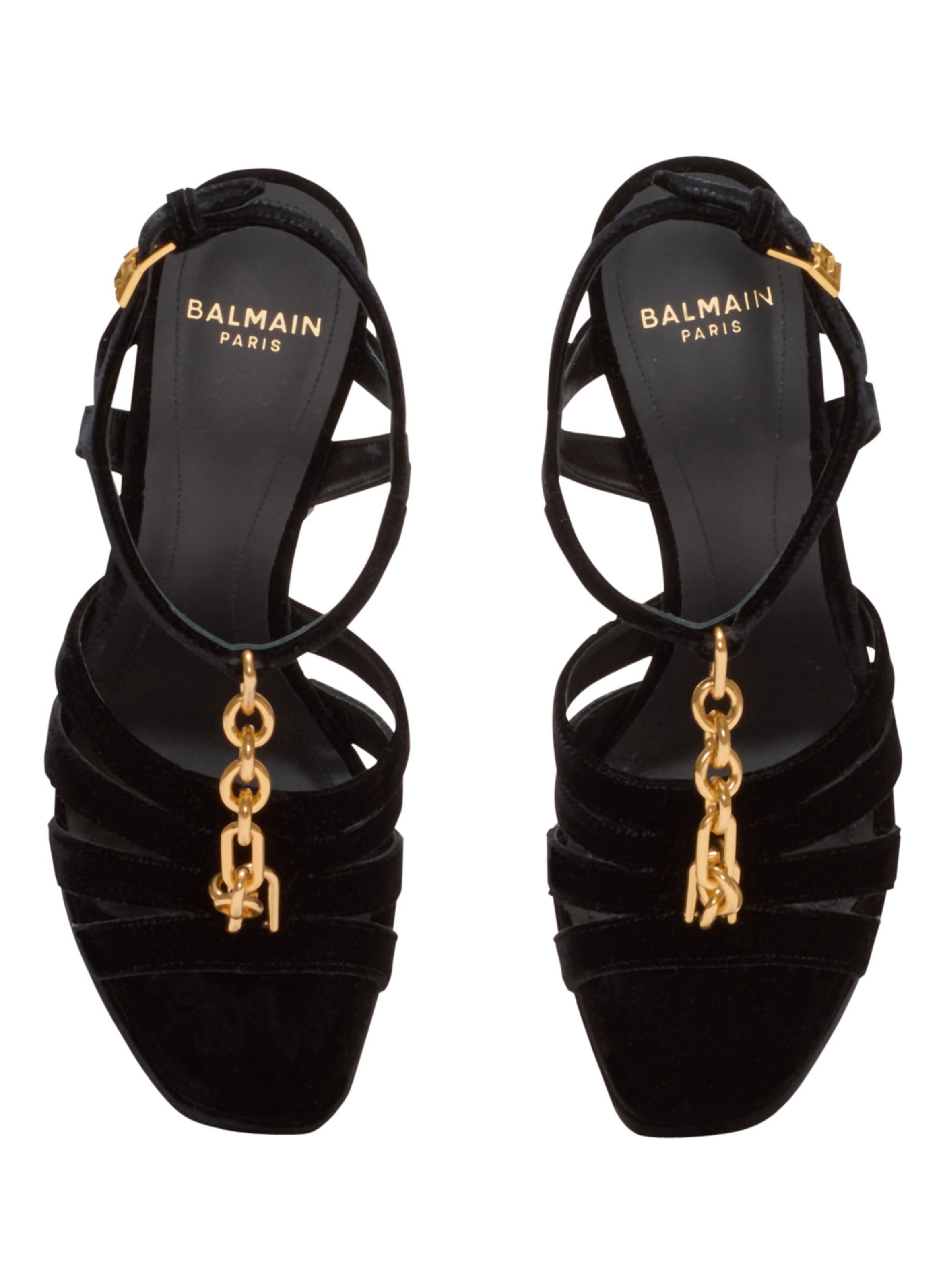 Sandales à plateforme sync en velours BALMAIN Noir