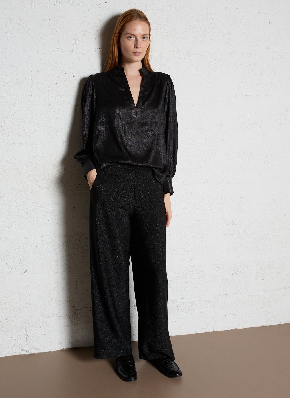 Pantalon large élastiqué à paillettes mona MAISON 123 Noir