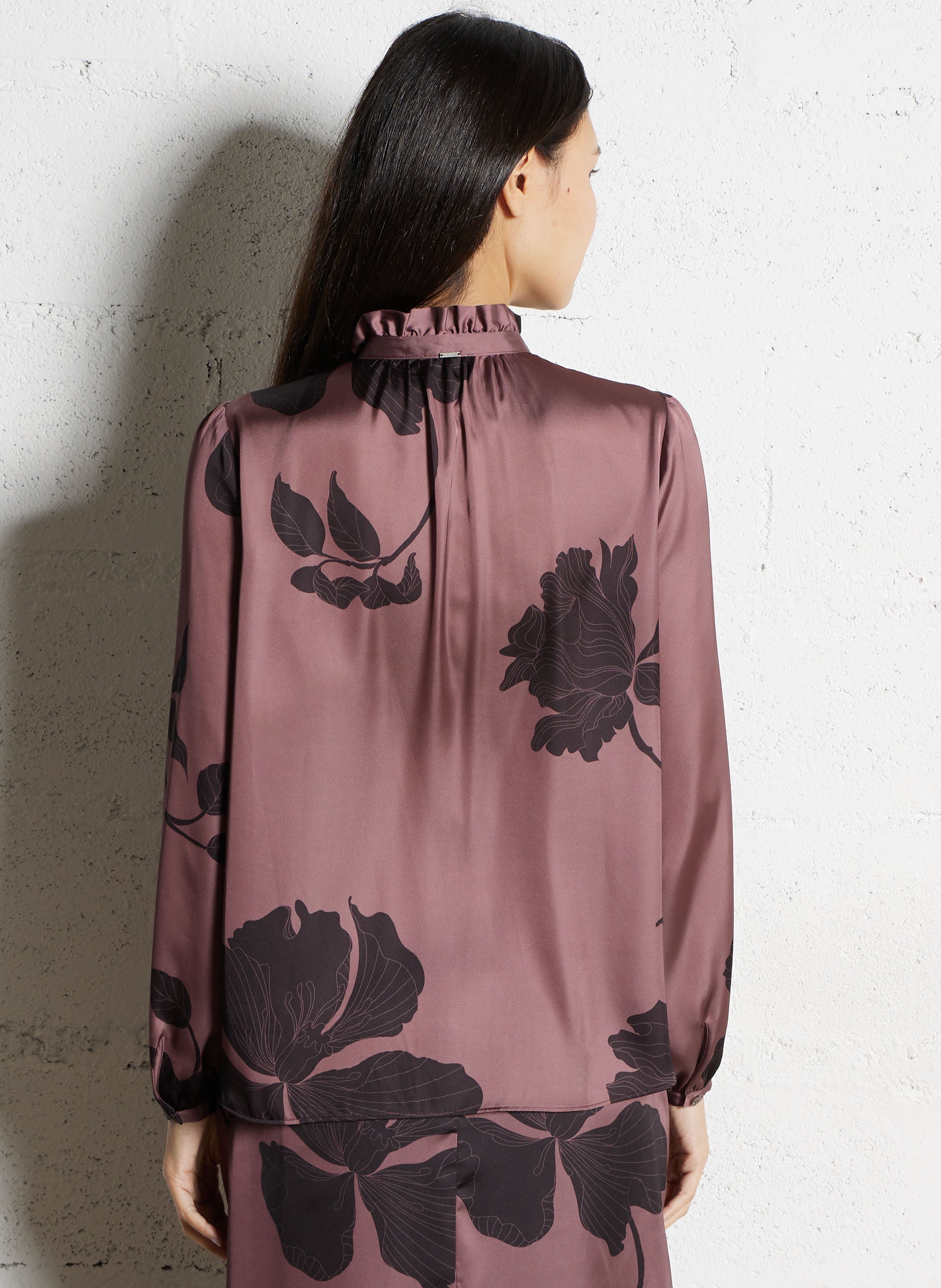 Chemise ample à jabot imprimé floral IKKS Marron