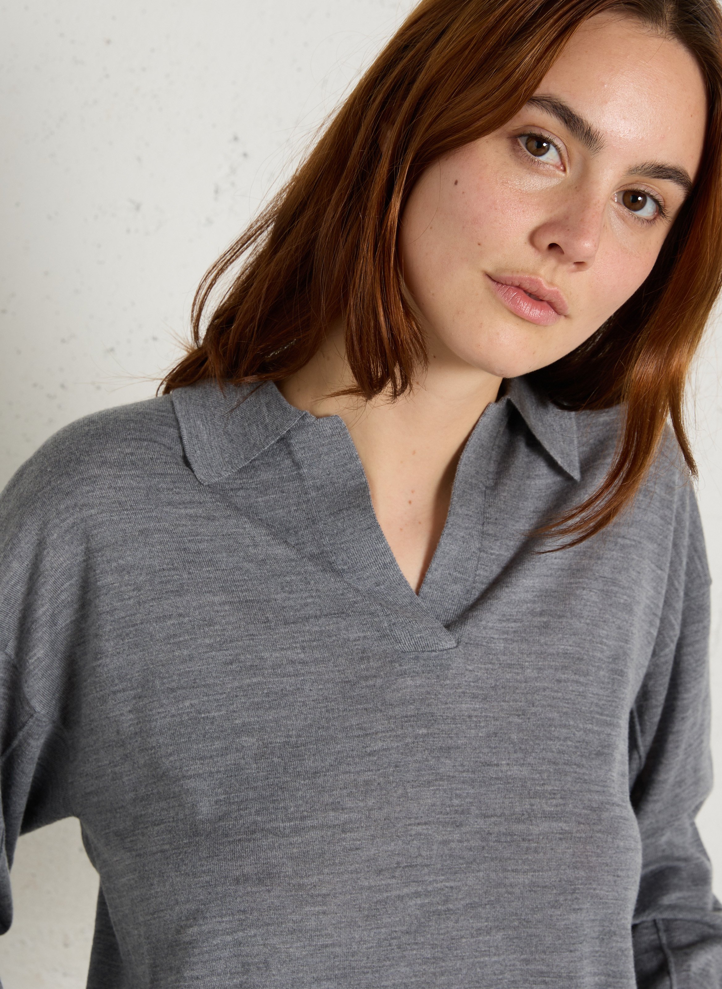 Pull col polo en laine Fleming SOEUR Gris
