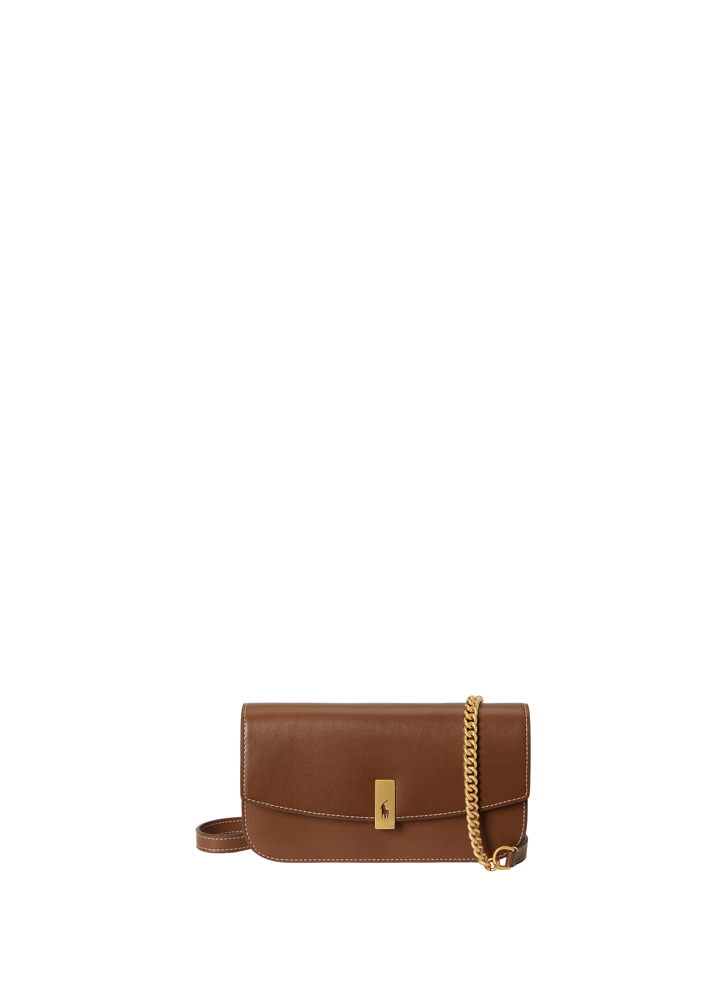 Shoulder bag with metallic logo in leather POLO RALPH LAUREN Brown
