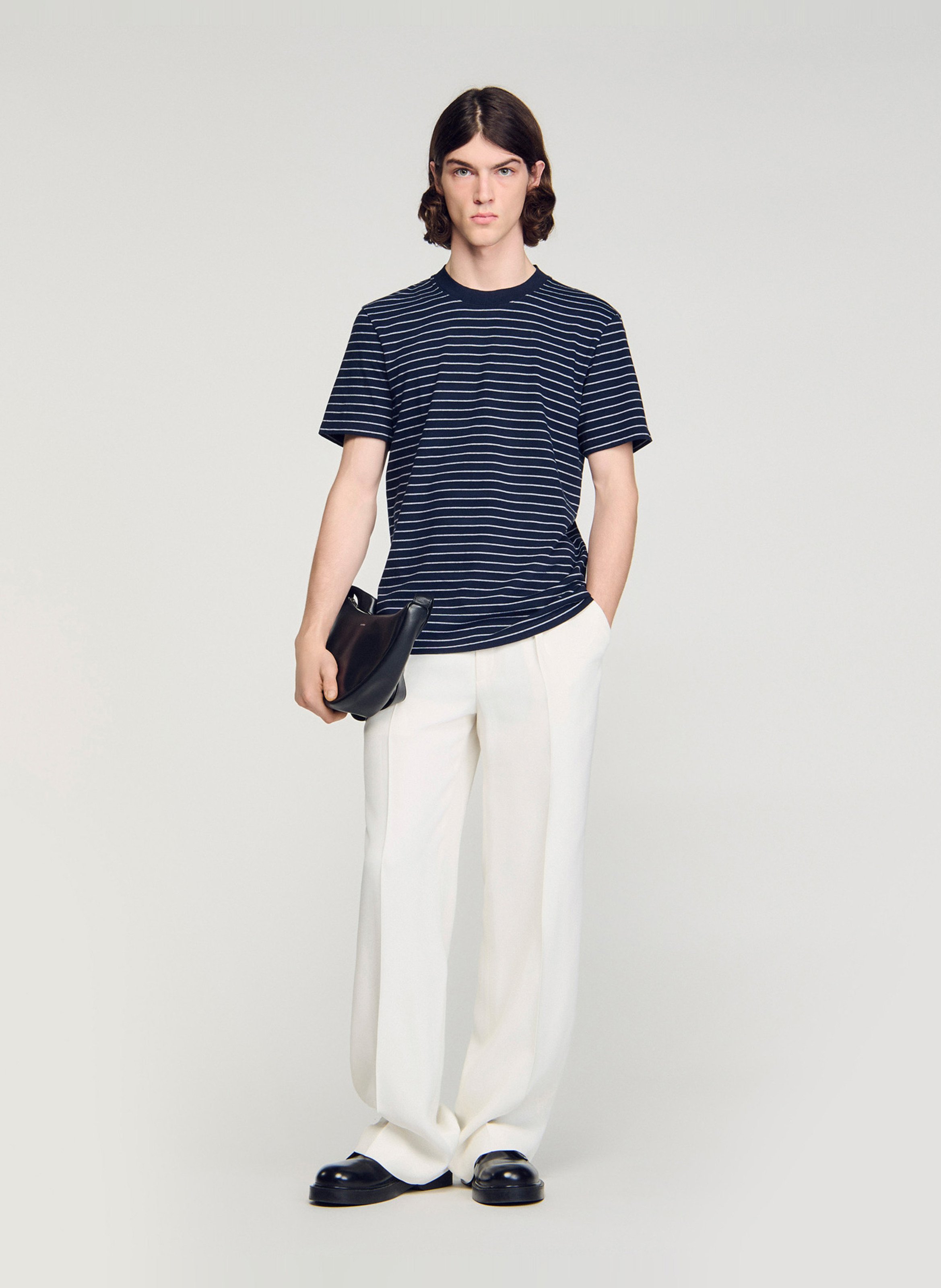 Tee-shirt col rond à rayures SANDRO Bleu