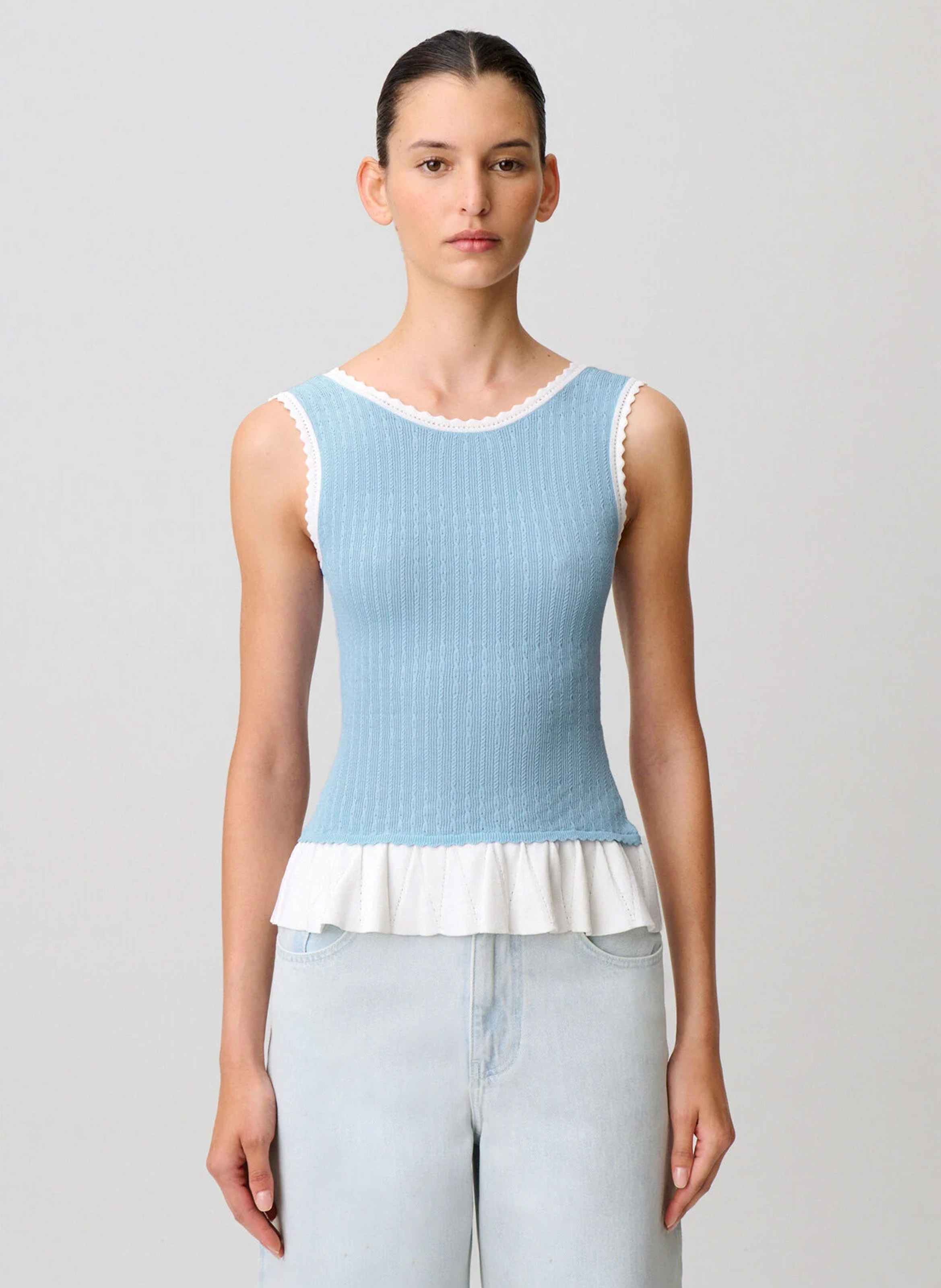 Top droit col rond en maille CLAUDIE PIERLOT Bleu