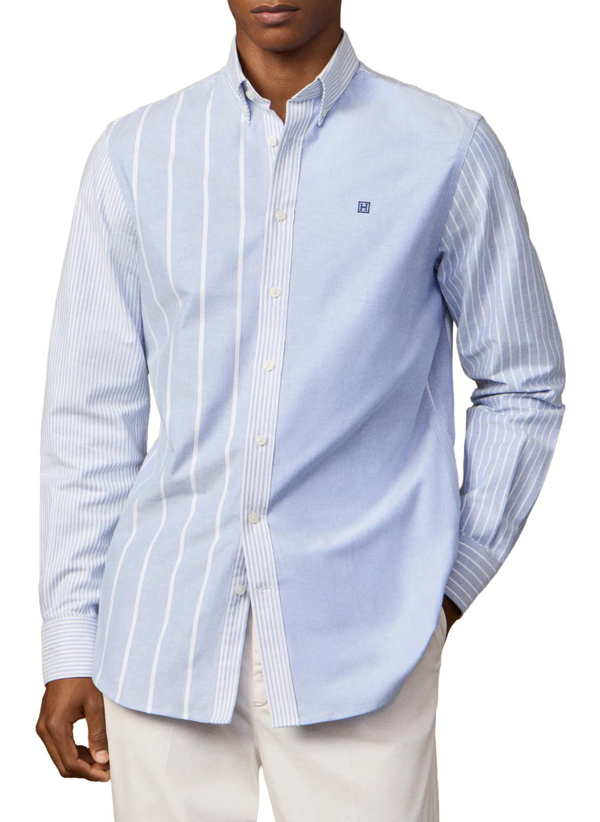 Patchwork straight cotton shirt HACKETT Blue