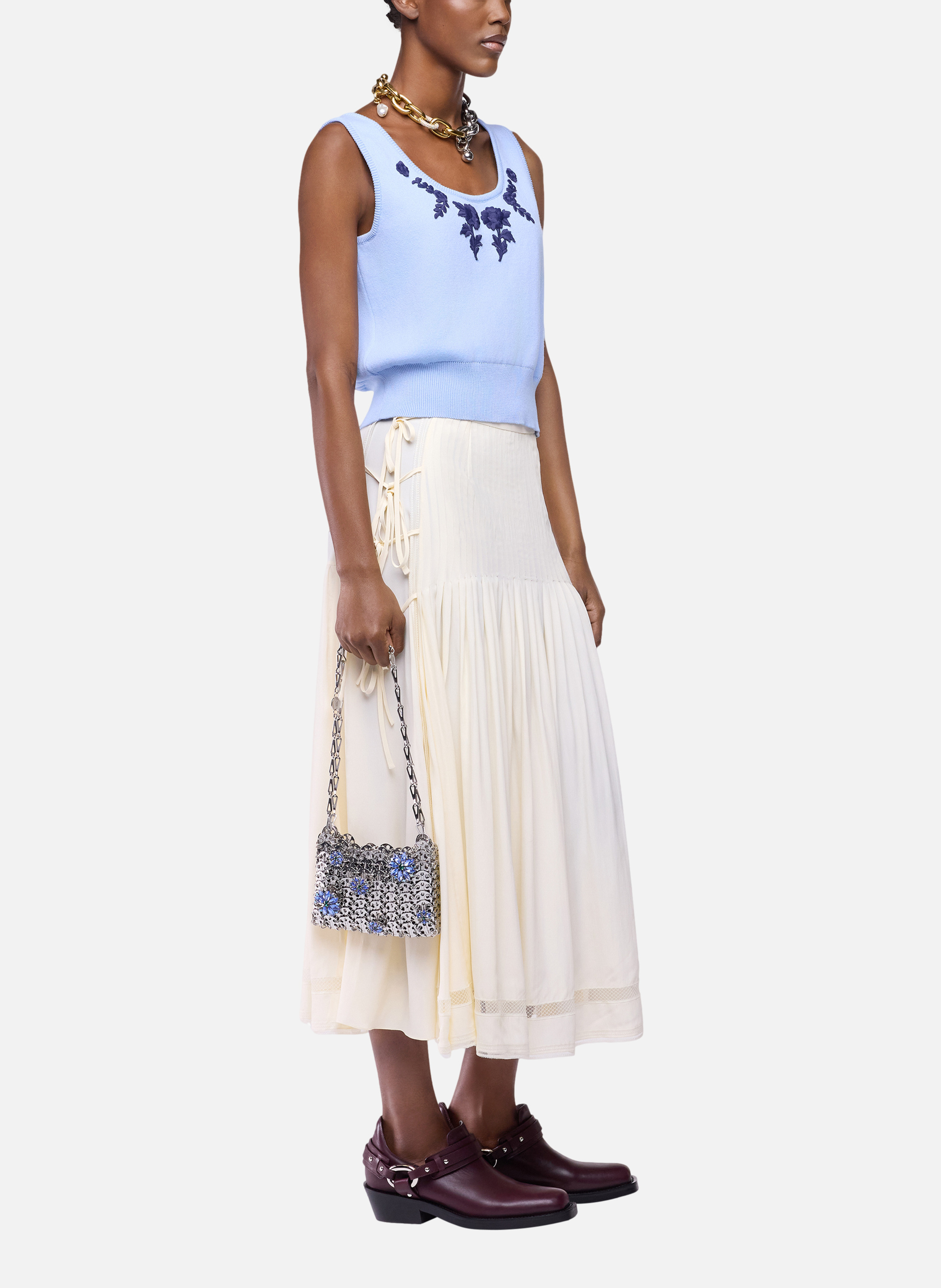 Débardeur en laine tricotée avec broderie florale RABANNE Bleu