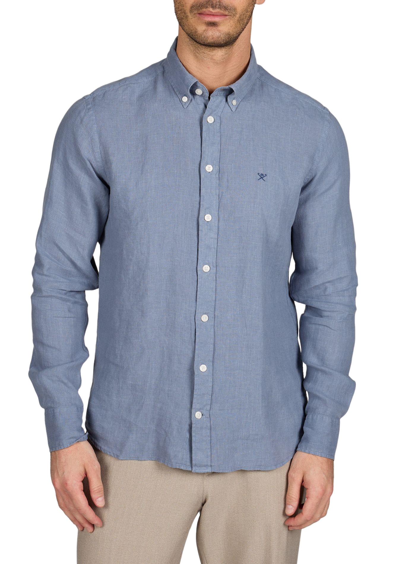 Straight linen shirt with American collar HACKETT Blue