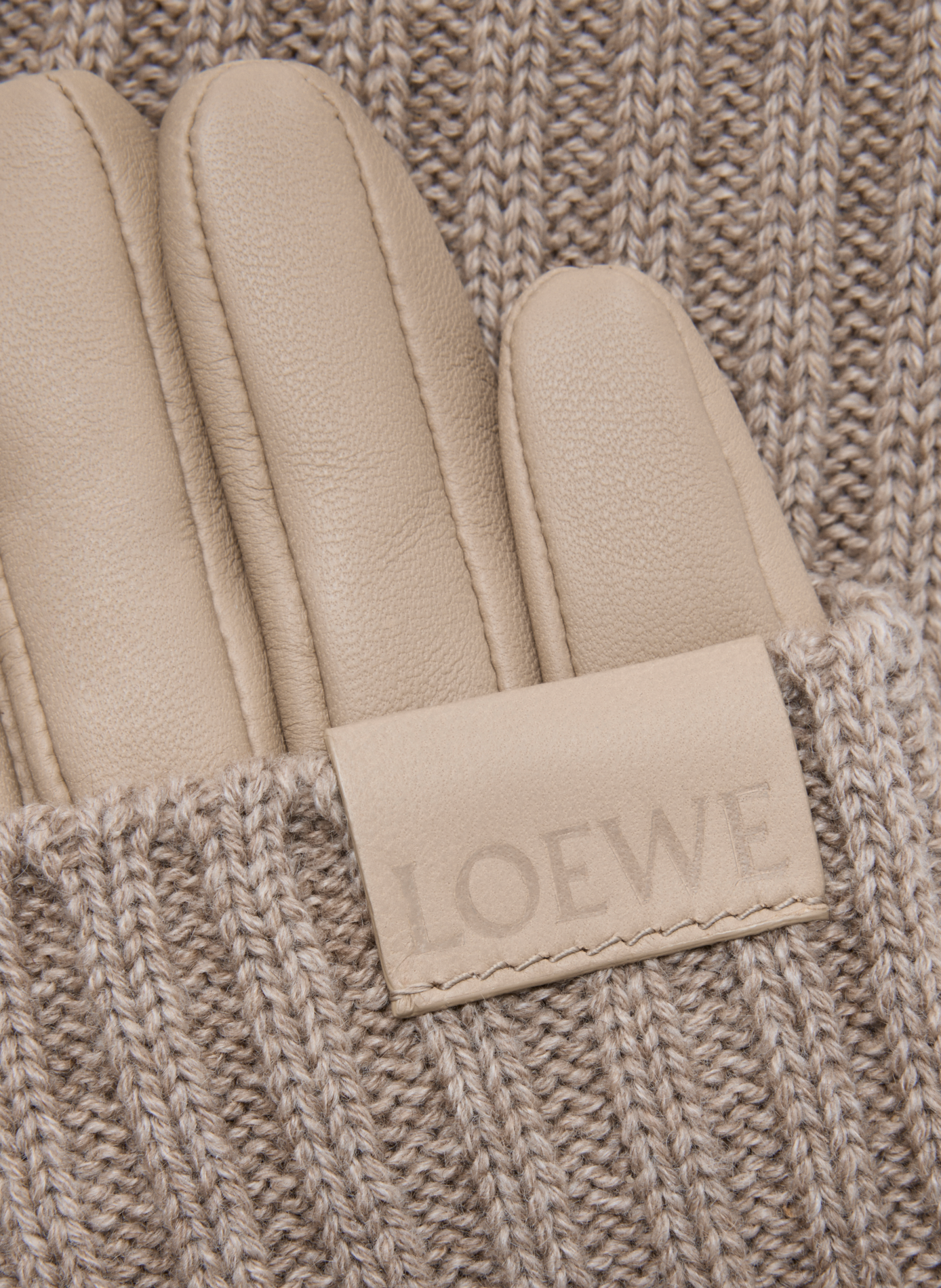 Gants en cachemire et cuir d'agneau nappa LOEWE Beige