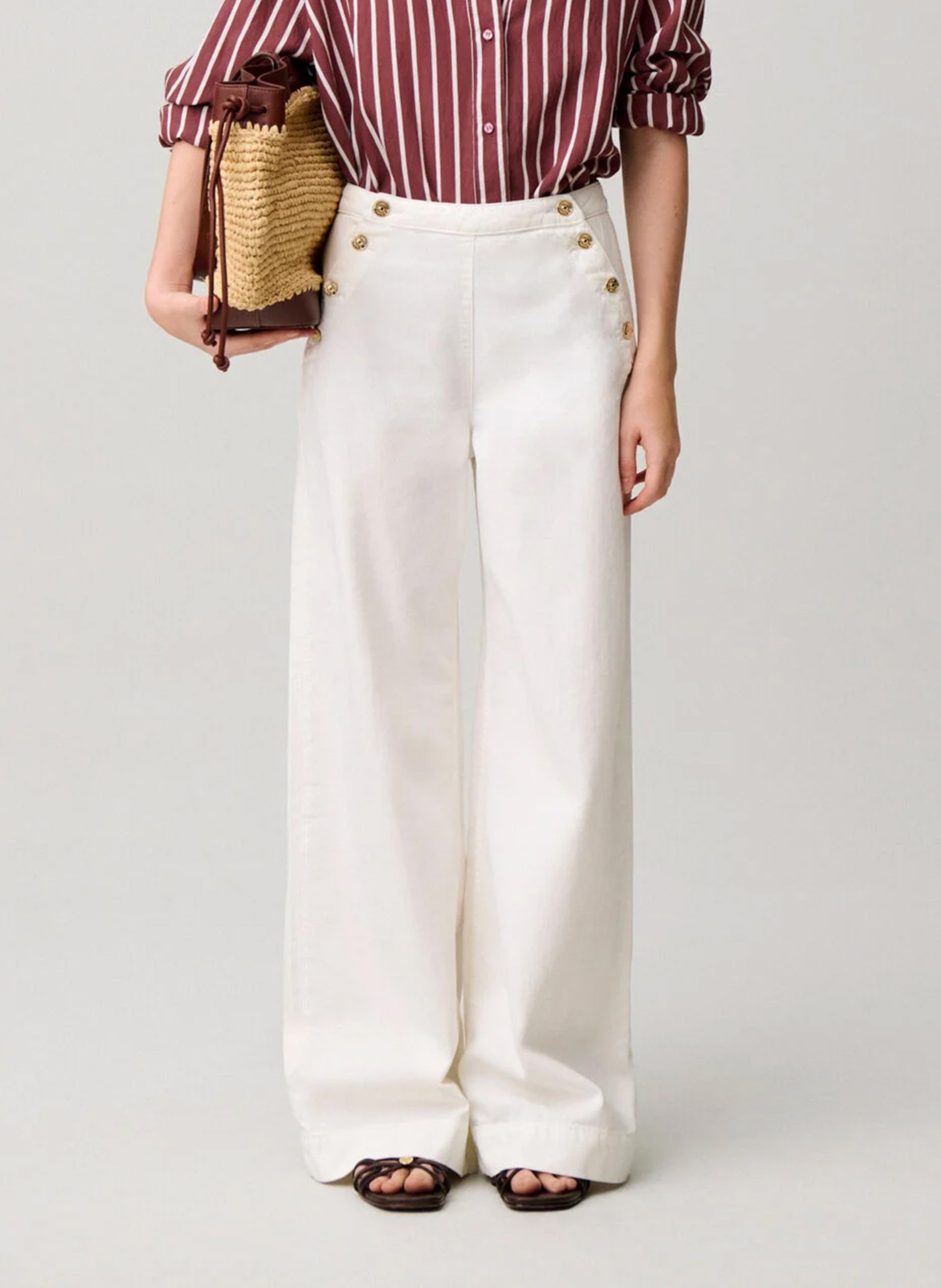 Pantalon large à pont en denim CLAUDIE PIERLOT Beige