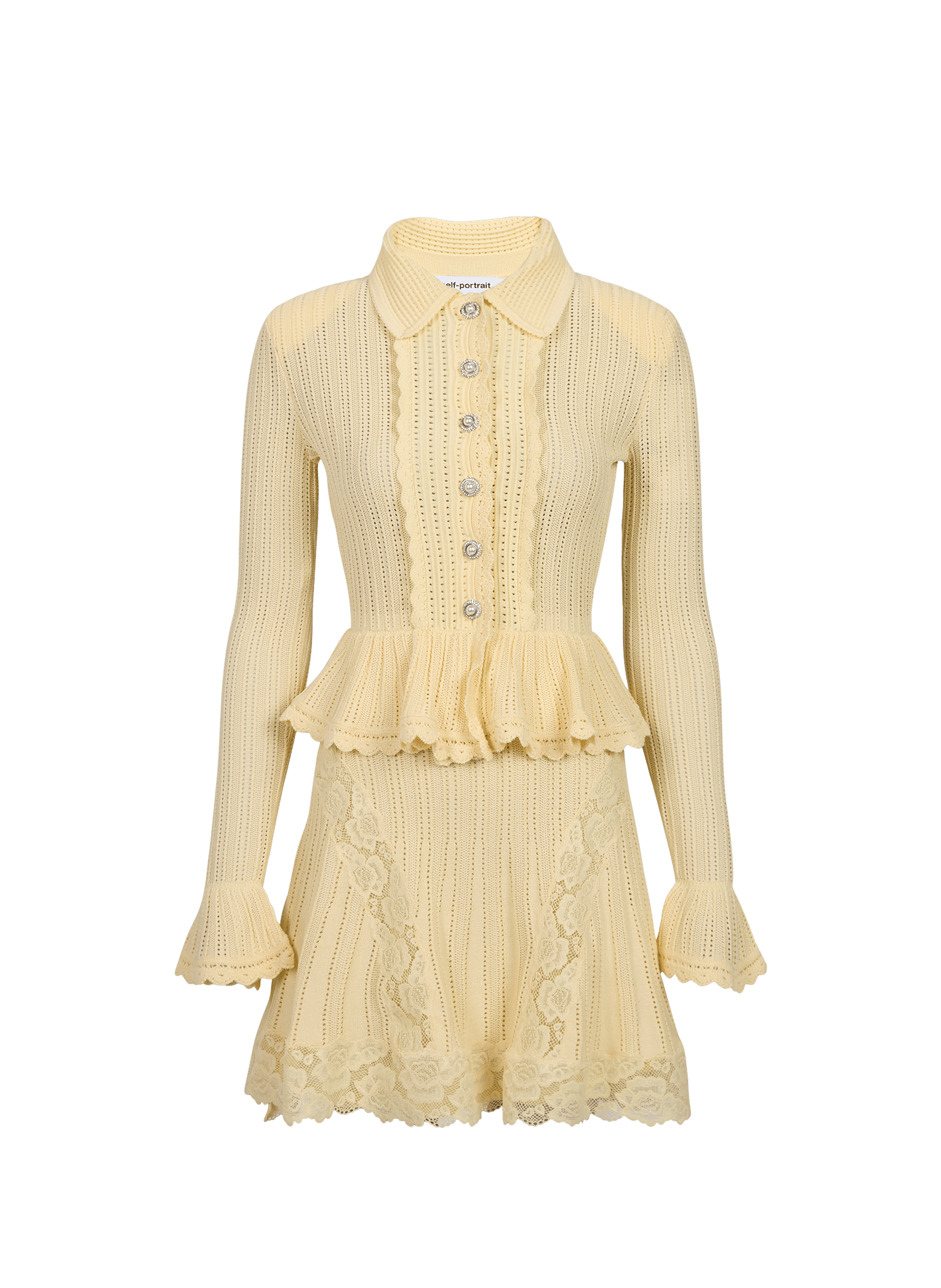Knit and lace long-sleeved dress SELF PORTRAIT Yellow