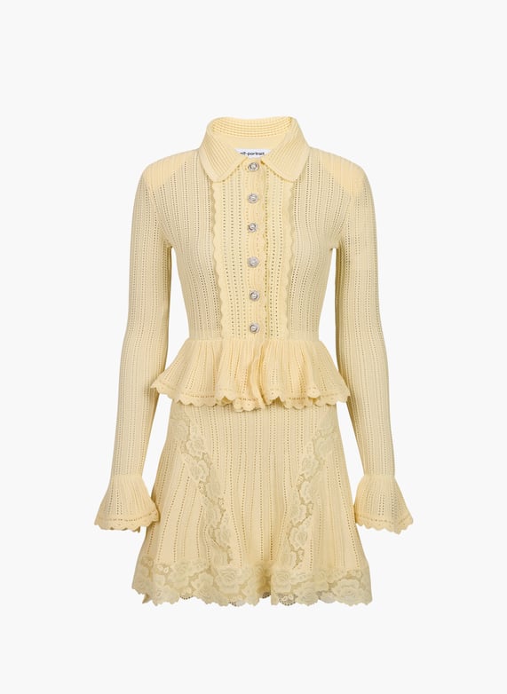 Knit and lace long-Sleeved dress Yellow Self portrait - Women | Printemps.com Knit and lace long-Sleeved dress Yellow Self portrait - Women | Printemps.com