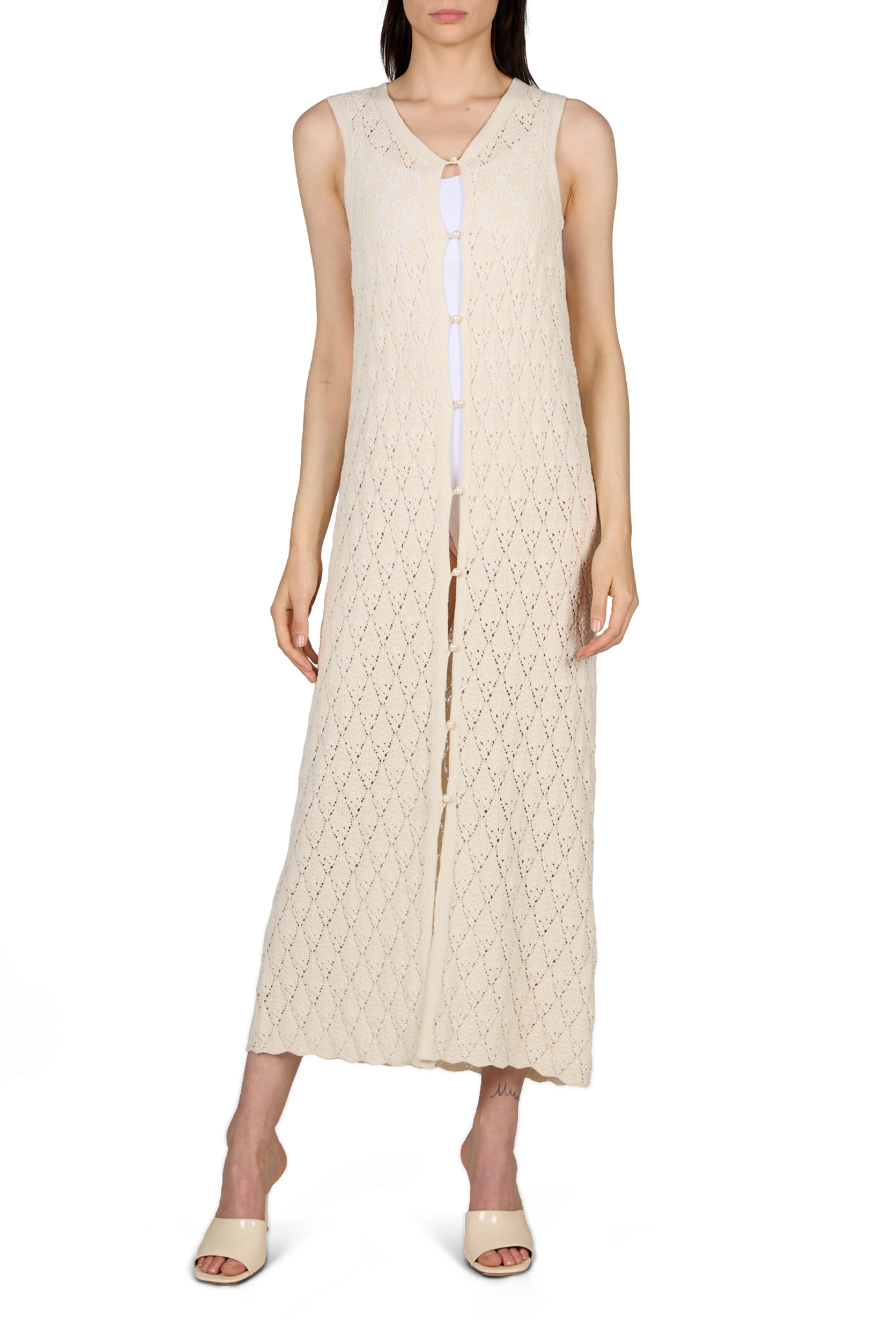 Robe longue en maille en coton mélangé OBJECT Beige