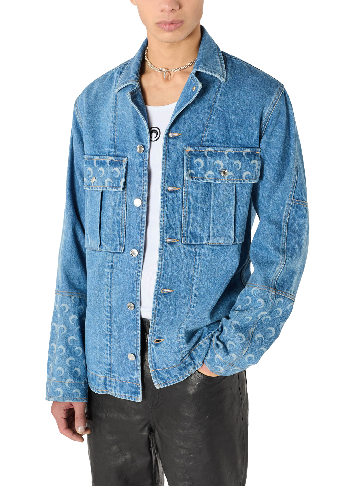Veste trucker en denim bleu clair coton biologique MARINE SERRE Bleu