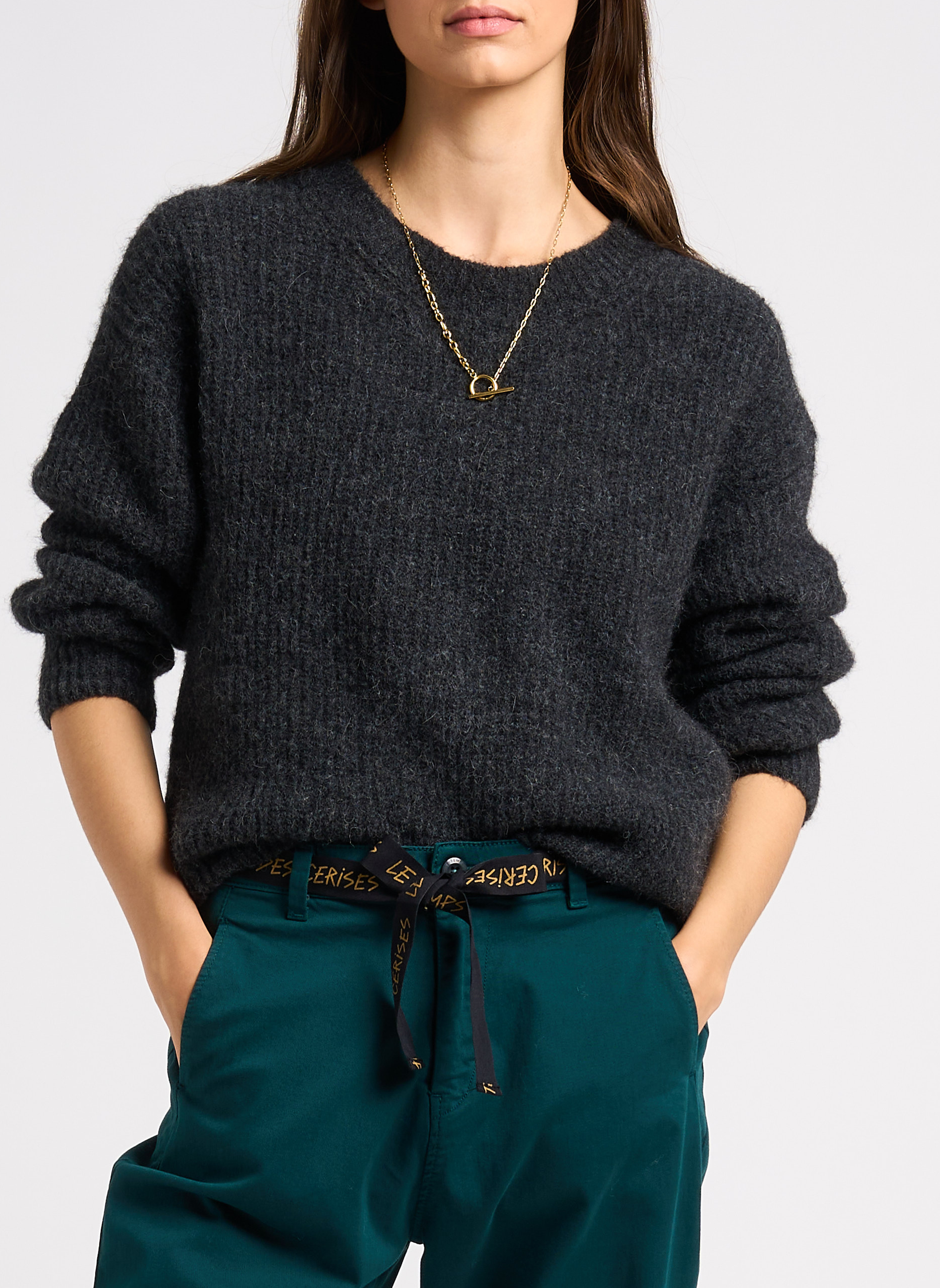 Pull col rond uni east AMERICAN VINTAGE Gris