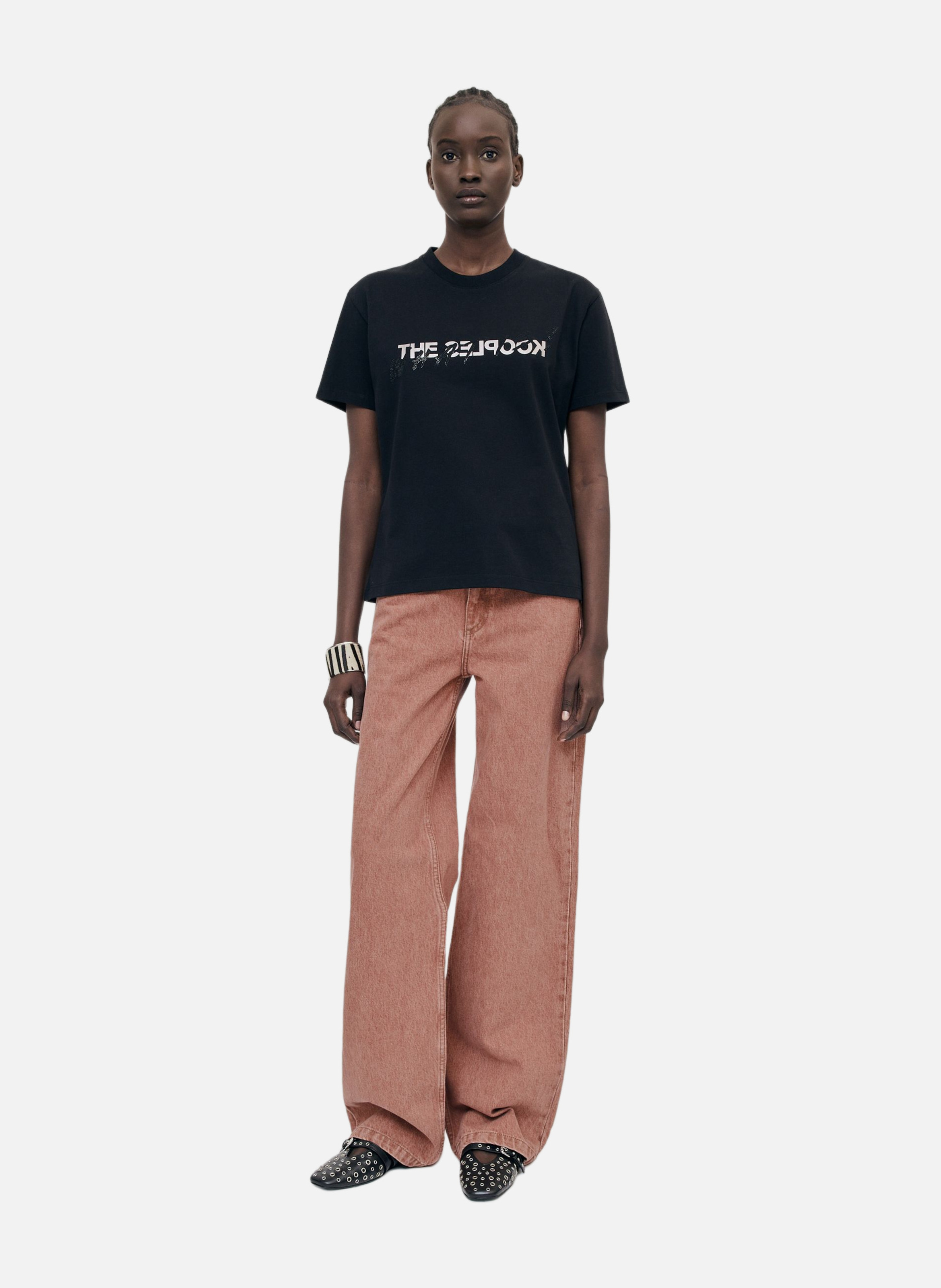 T-shirt en coton what is avec strass THE KOOPLES Noir