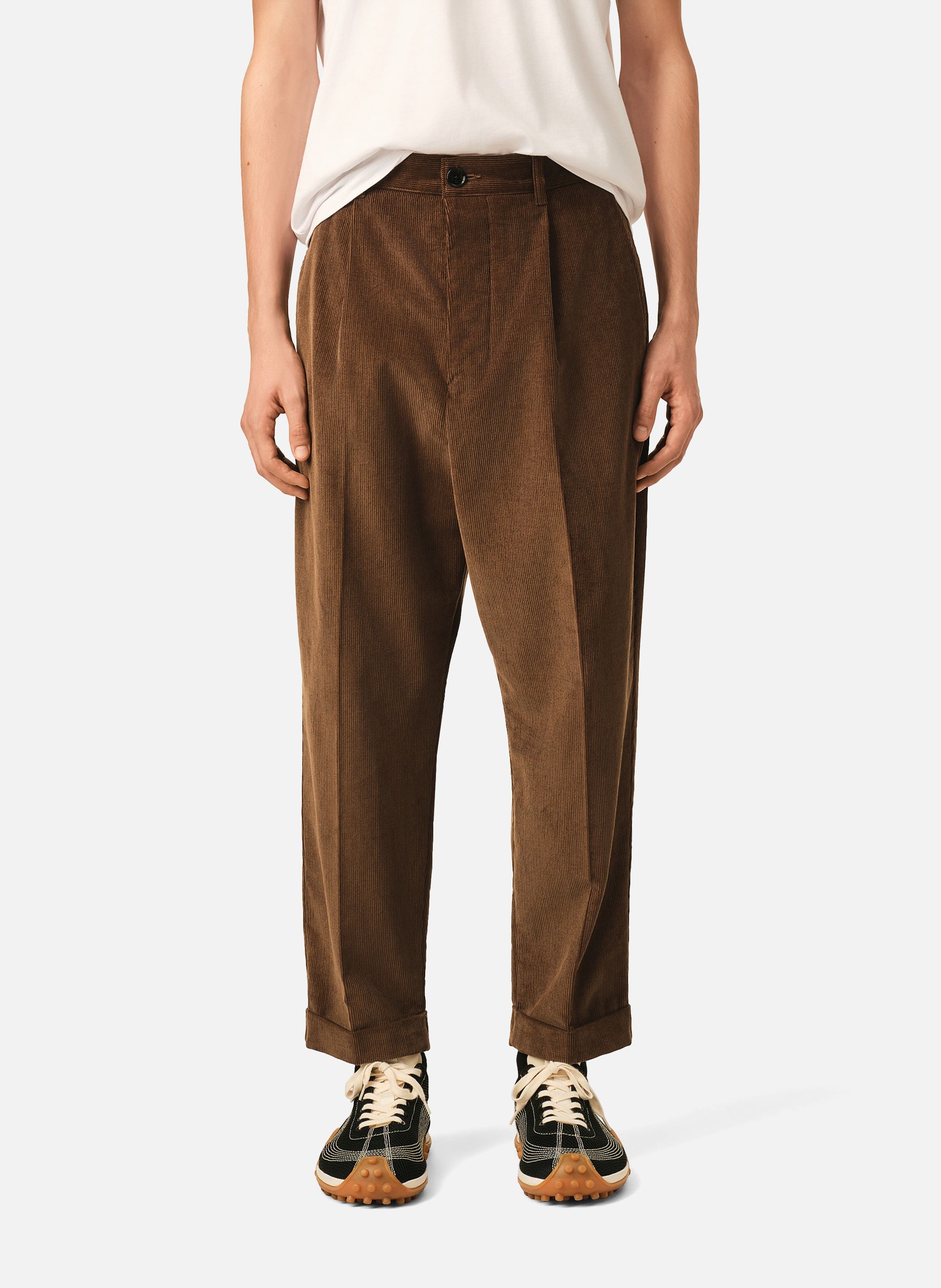 Pantalon coupe carotte en velours de coton AMI PARIS Marron