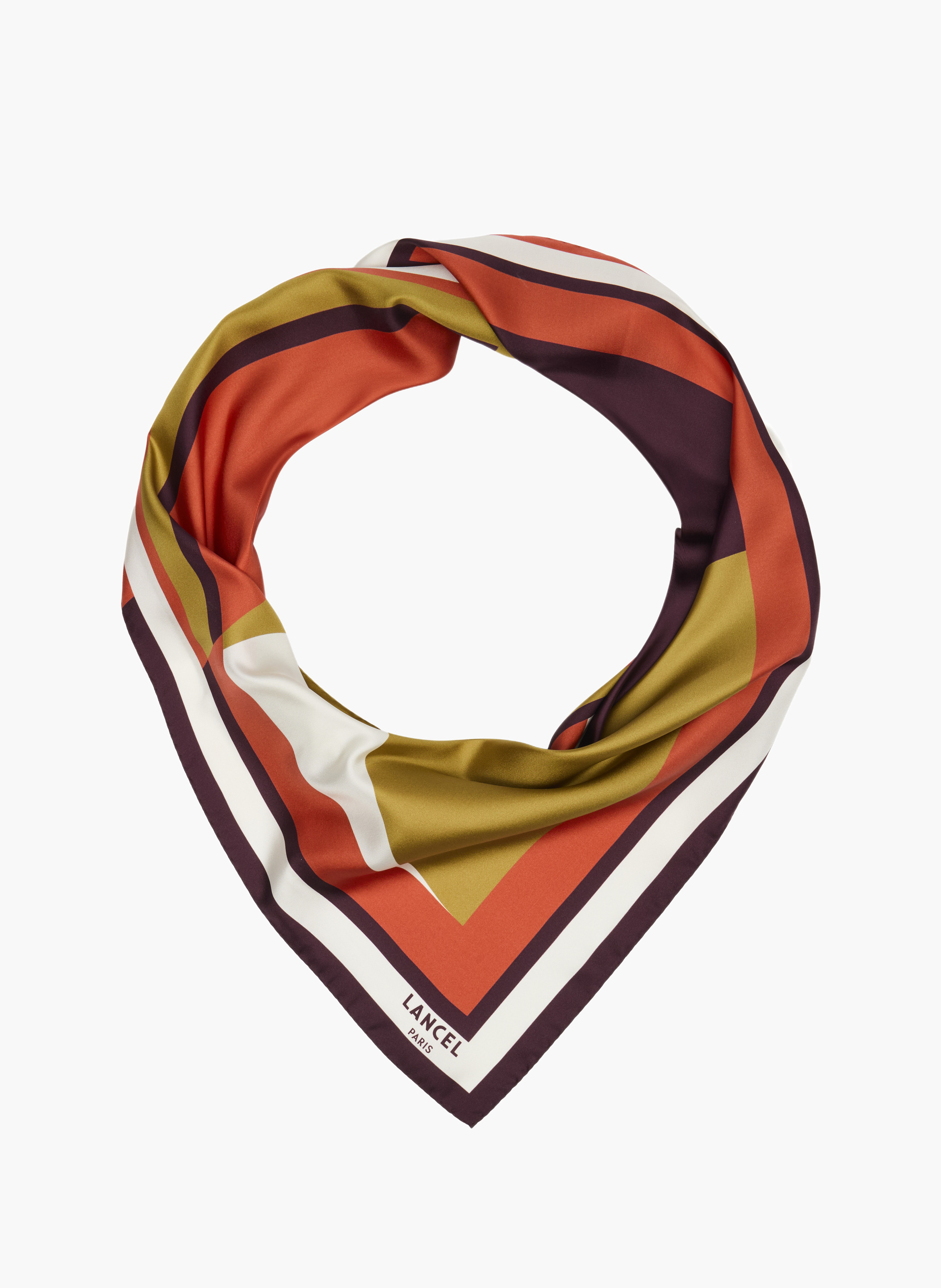 Foulard carré en soie imprimée à chevrons, 90 x 90 cm. LANCEL Multicolore