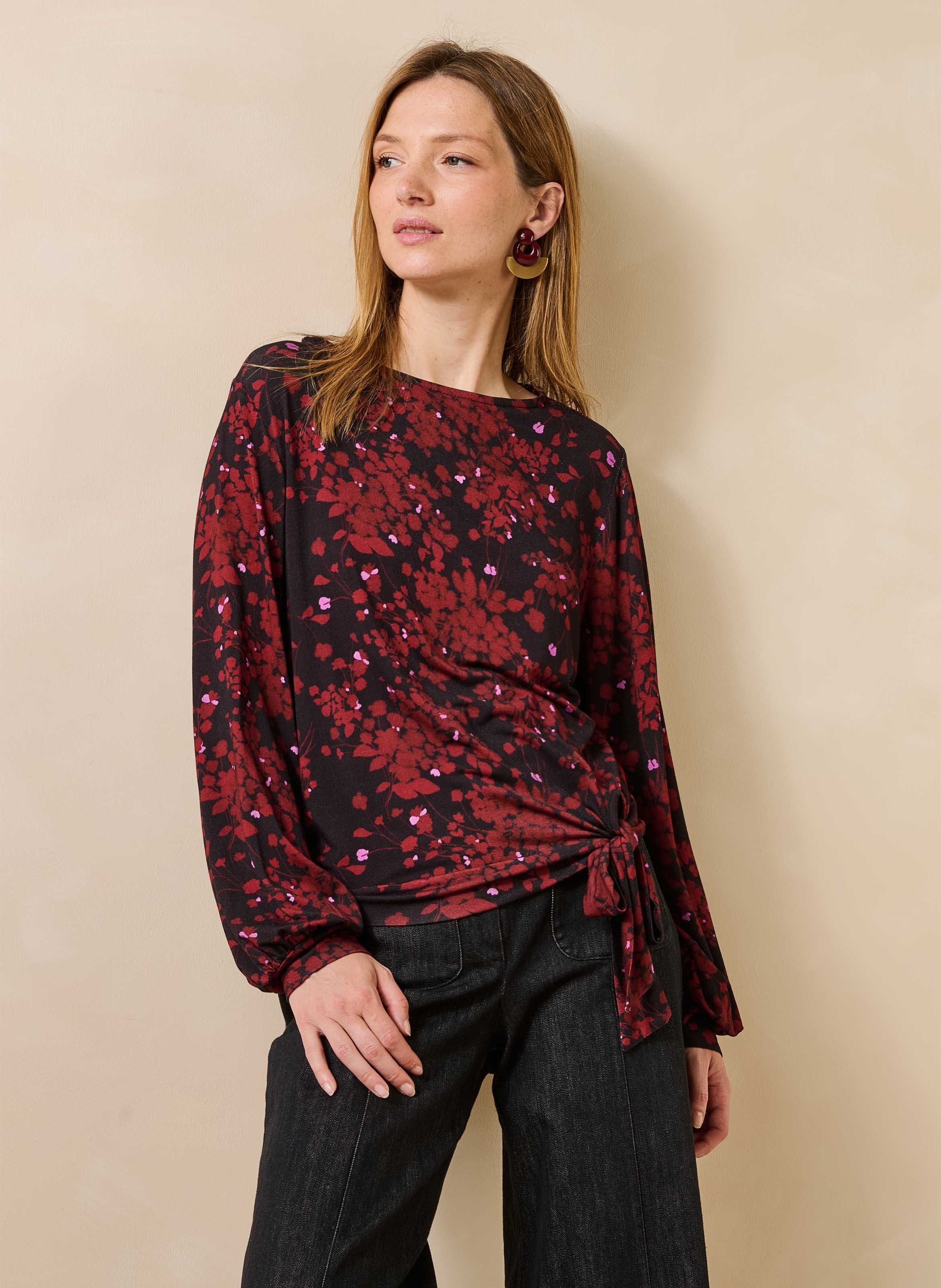 Recht T-shirt met strikprint LA FEE MARABOUTEE Bruin