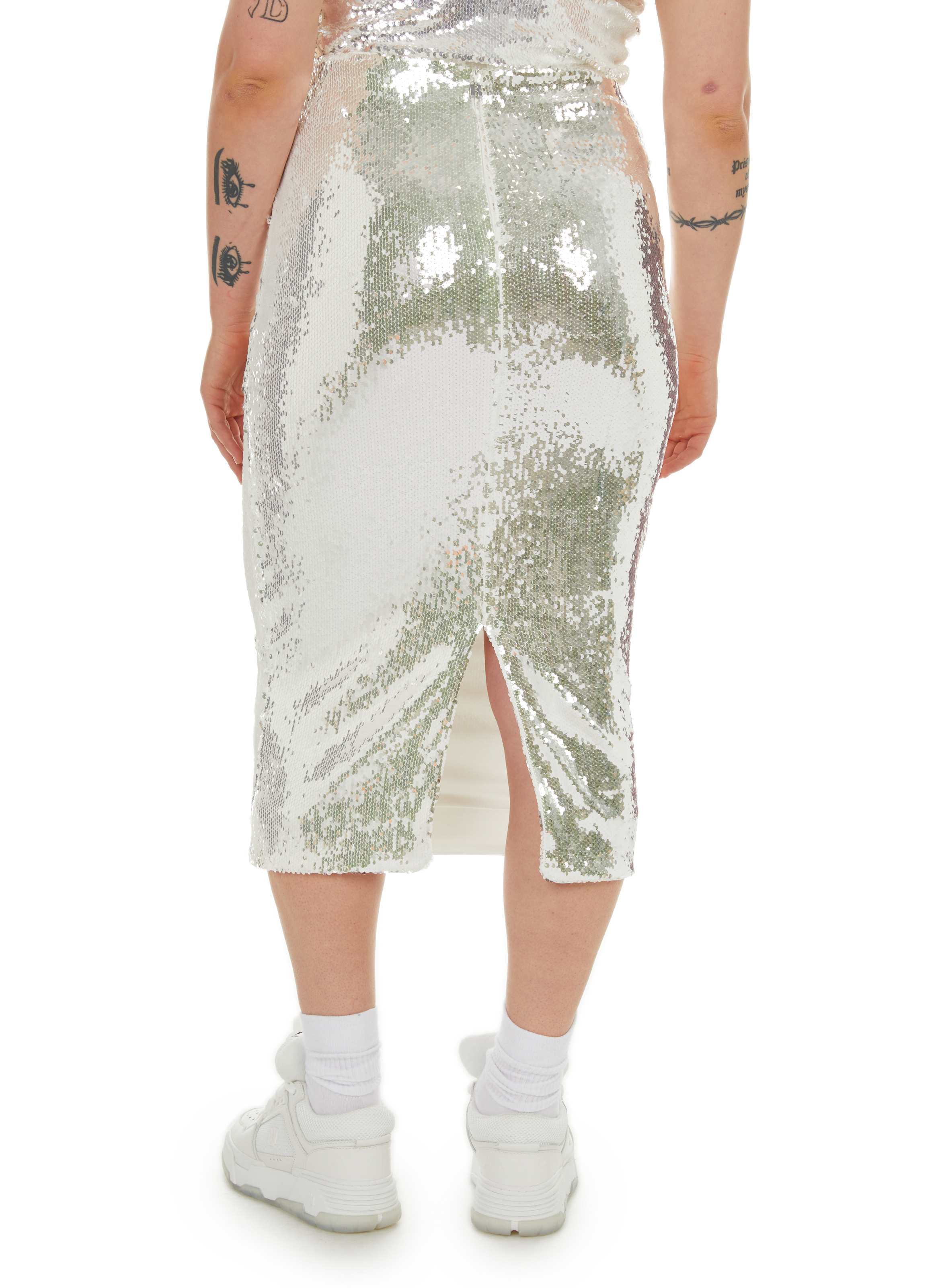 Jupe longue crayon à sequins ROTATE Argent