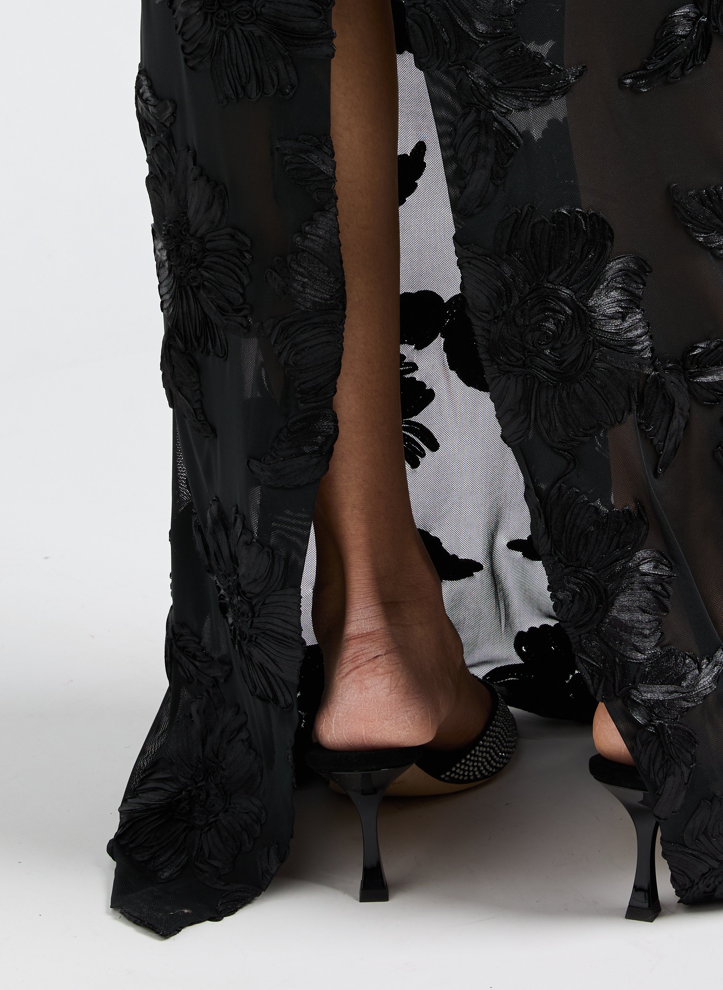 Robe longue en tulle fleurie ROTATE Noir