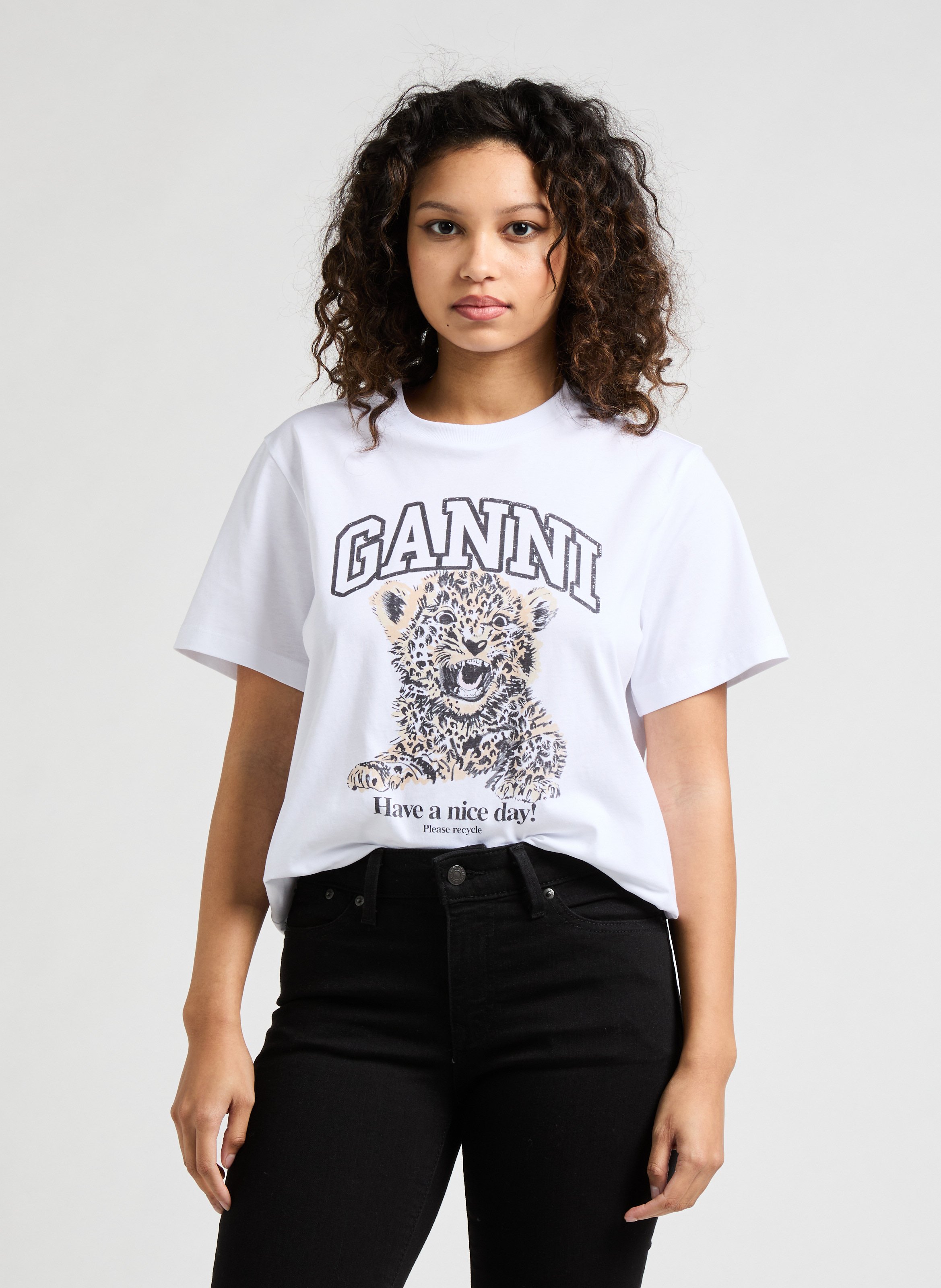 T-shirt Basic Jersey Leopard GANNI Multicolour