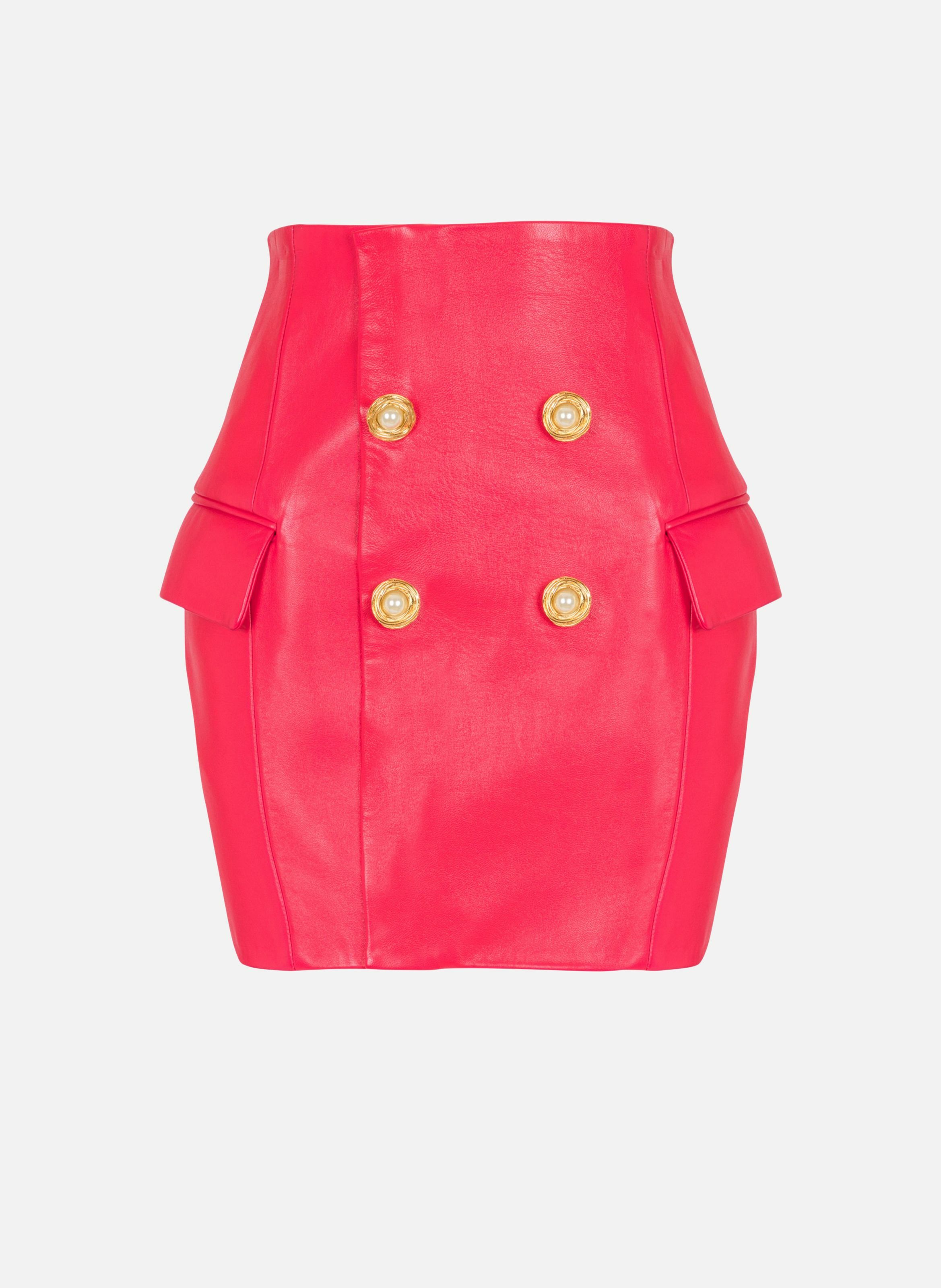 Jupe courte en cuir d'agneau BALMAIN Rose