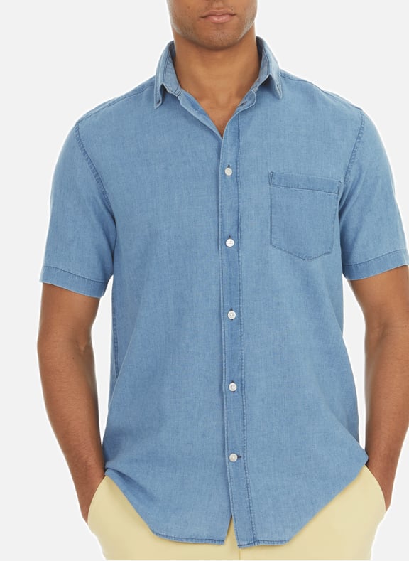 Short-sleeved cotton and linen shirt Blue by AU PRINTEMPS PARIS AU PRINTEMPS PARIS Short-sleeved cotton and linen shirt Blue