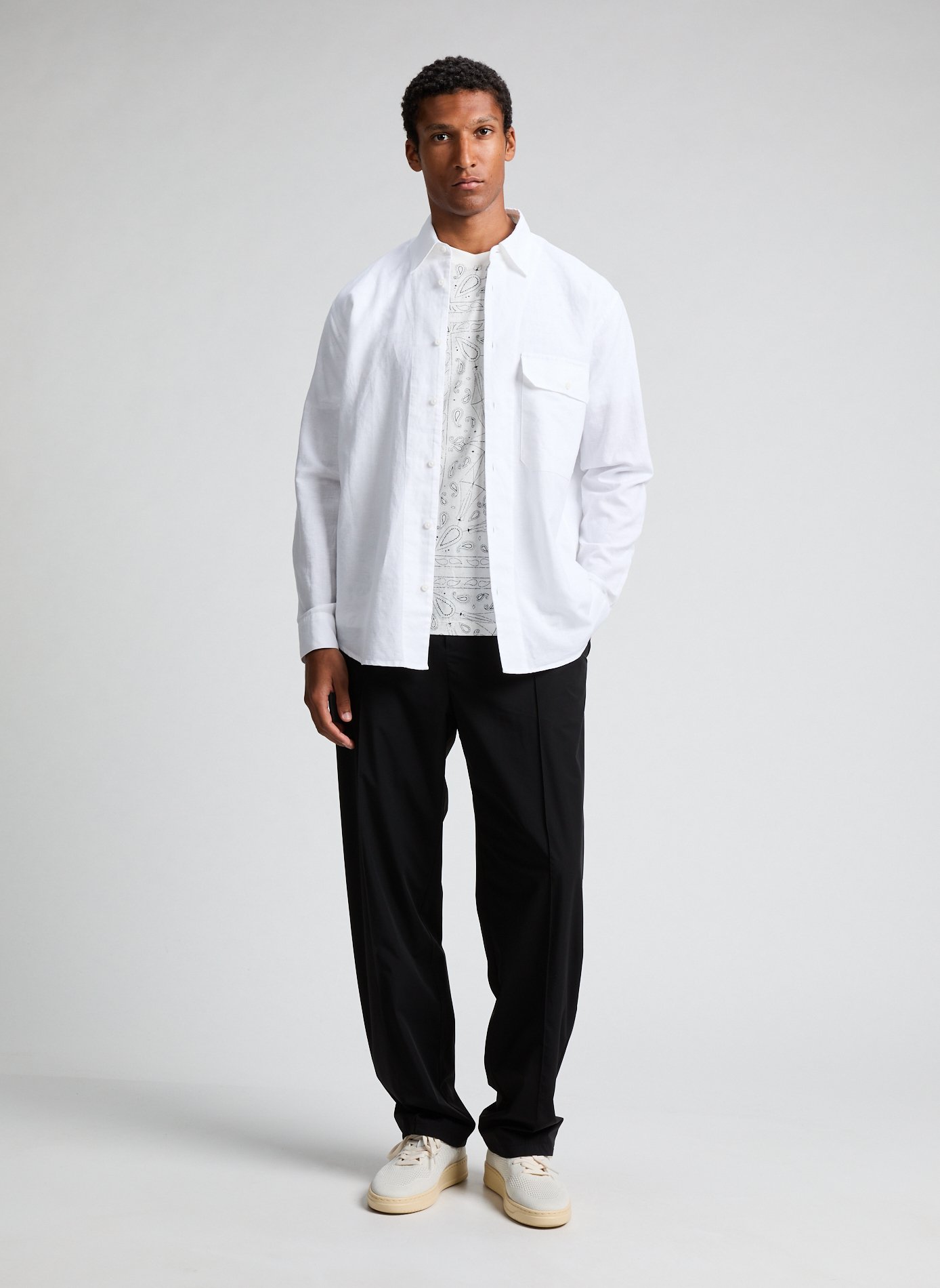 Chemise droit en coton et lin Blanc