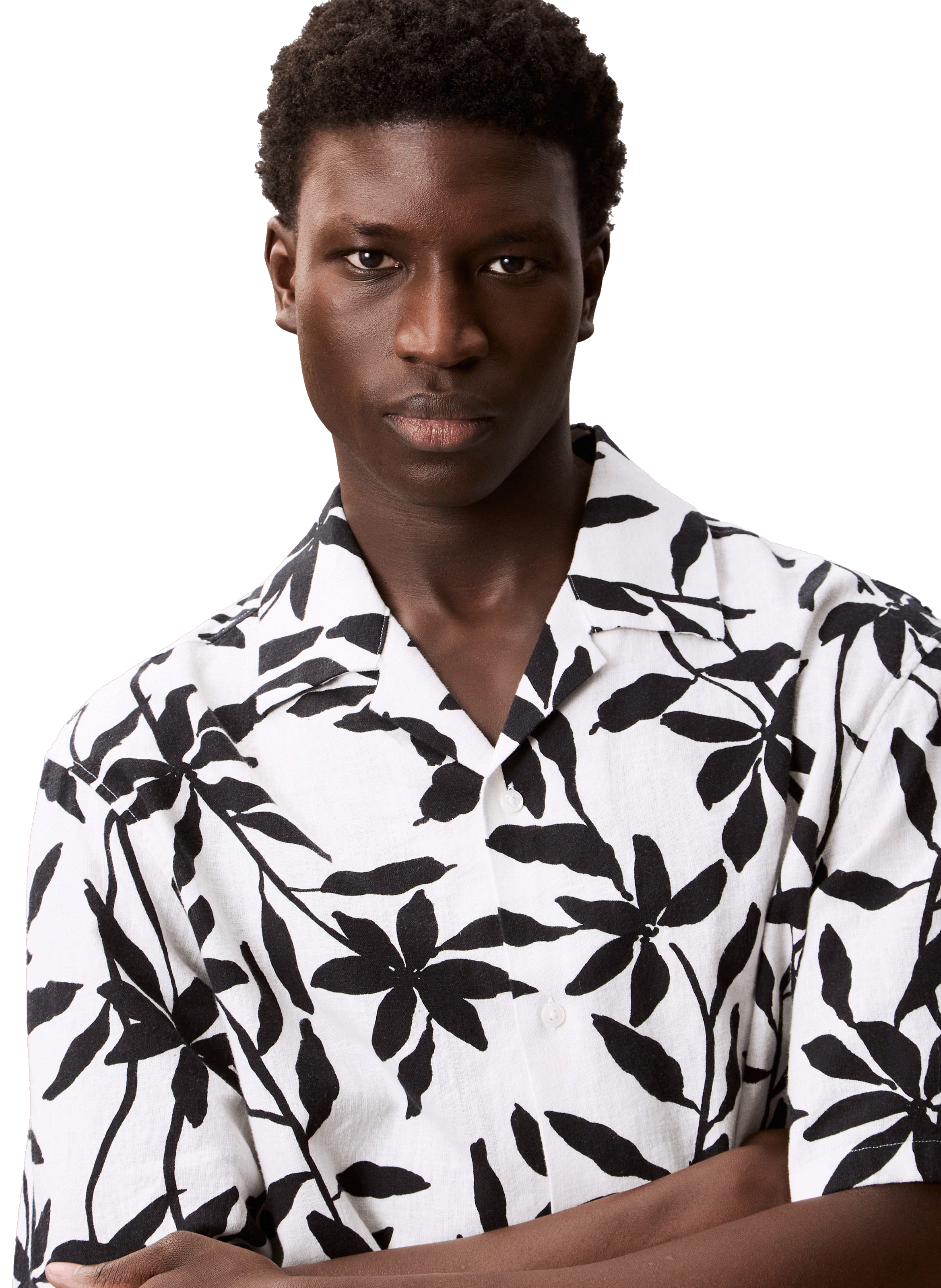 Chemise à motif en coton et lin CALVIN KLEIN Blanc